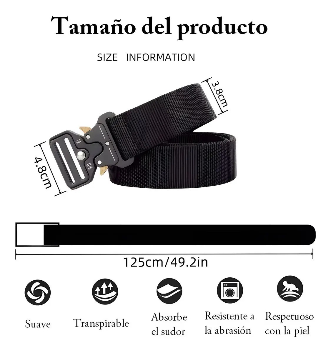 2pzs Cinturones T&aacute;ctico Ajustable Moda Calidad Cinto Militar Negro + Verde militar Talla 125 image number null