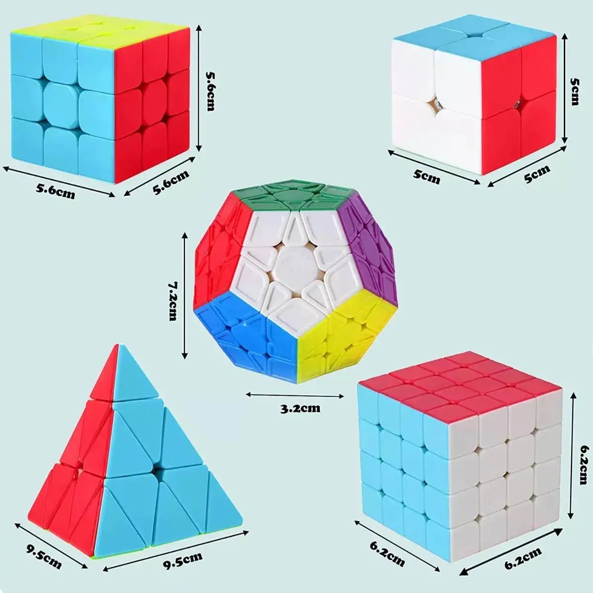 Paquete 5 Cubos Cobra 2x2 3x3 Megaminx Pyraminx Y Skewb Negro/Lineas colores image number null