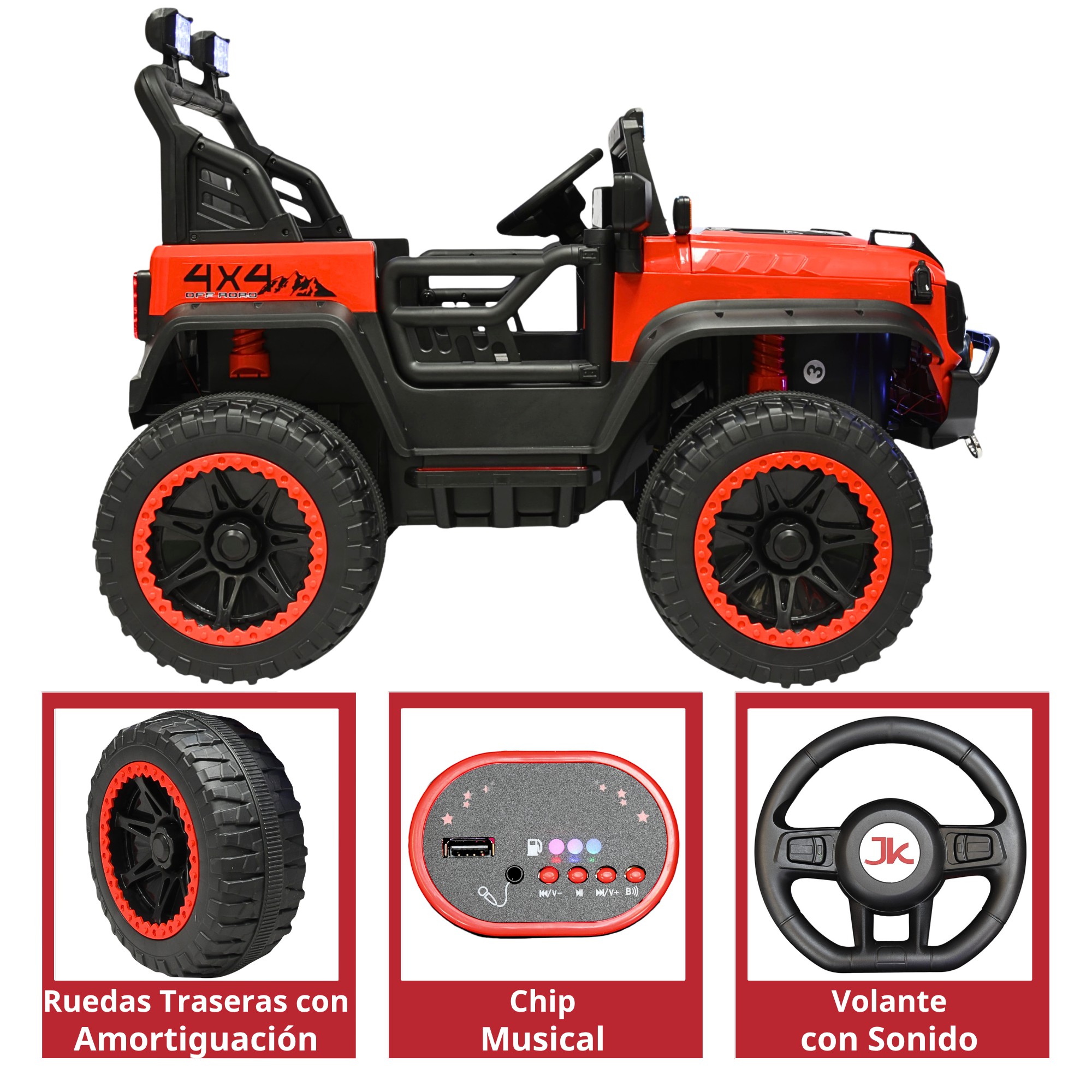 Montable Electrico Camioneta 4x4 para Ni&ntilde;os Bluetooth Luces Led Control Remoto Bater&iacute;a 12v - Rojo image number null