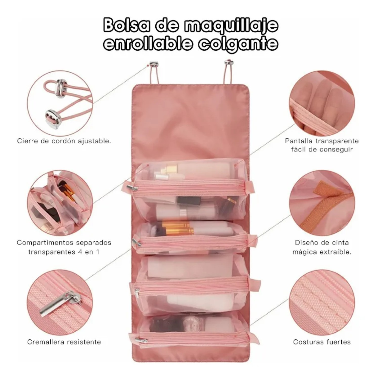 Neceseres Cosmetiquera Bolsa Organizador De Viaje Port&aacute;til Rosa image number null