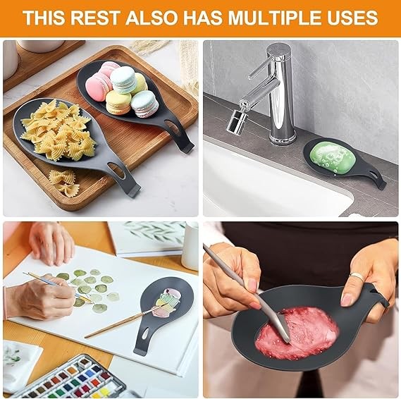 A 3 Piezas Reposabrazos Modernos De Silicona Para Cuchara, Soportes Para Utensilios De Cocina Para Estufa, Material De Calidad Sin BPA, Soporte De Utensilios Para Cucharones, Soporte Para Tapa De Olla. image number null