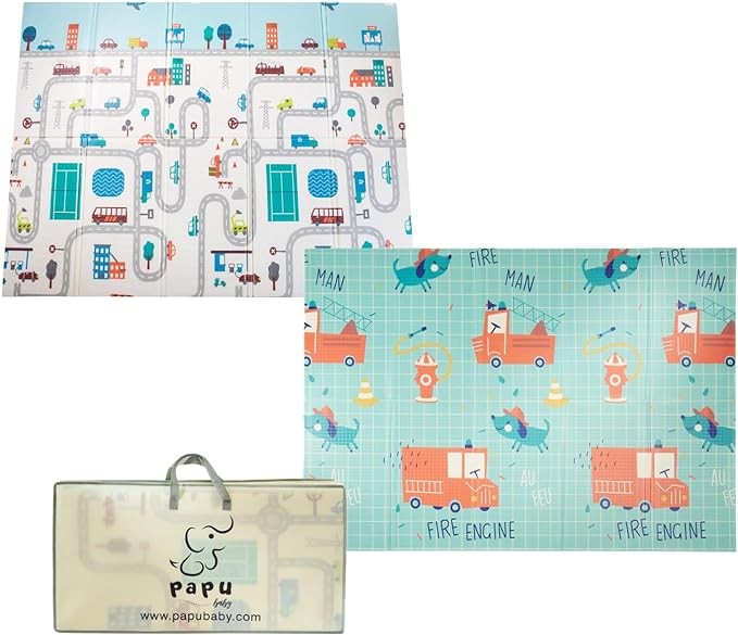 A PAPU BABY Tapete de Juego Plegable 1.50 x 2.00 para Beb&eacute;s Doble Vista Baby Play Mat (Carretera). image number null