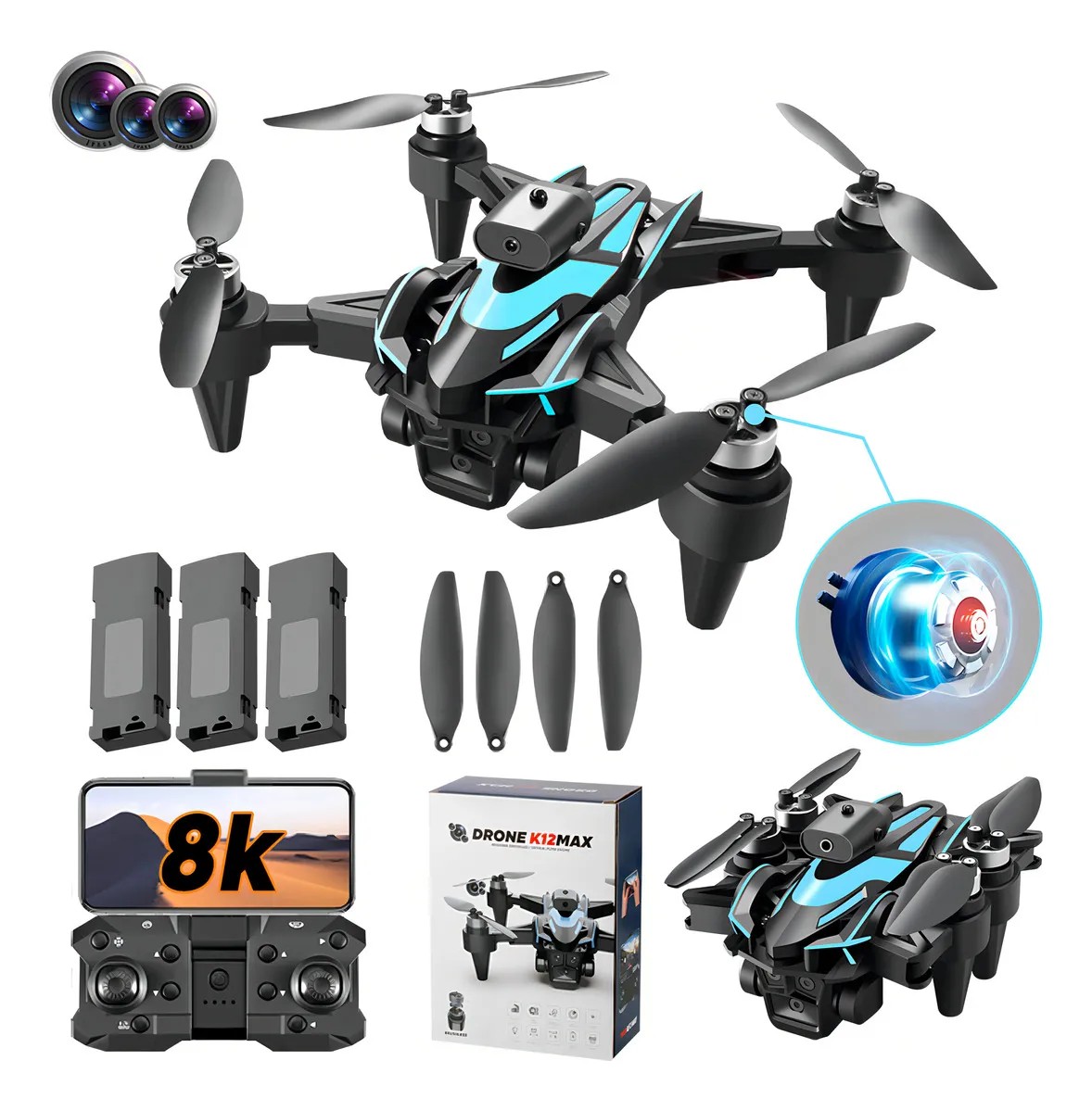 Drone Zll K12max Con Dual C&aacute;mara 8k Negro 2.4ghz 3 Bater&iacute;a image number null