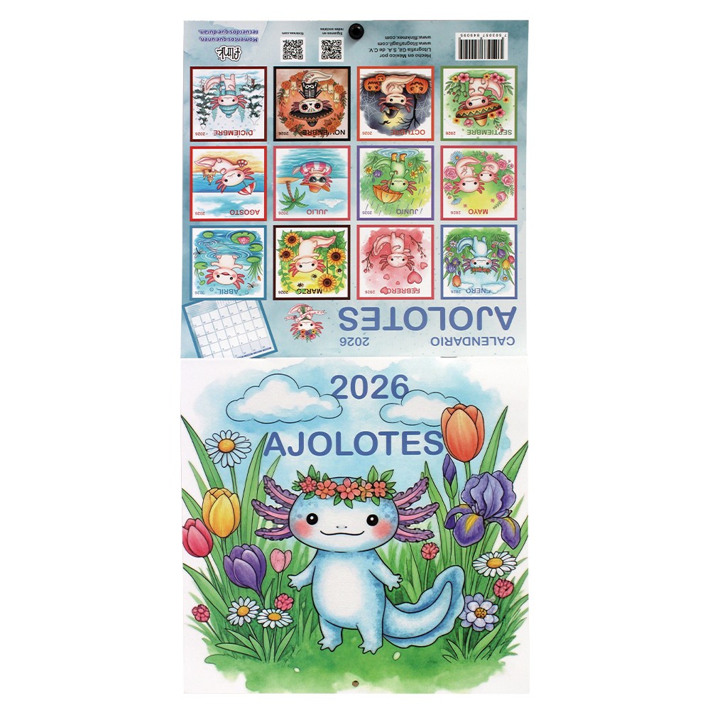 Calendario Planeador Pared 2026 Ajolotes Flink Grande Espacio Notas Dise&ntilde;o mexicano image number null