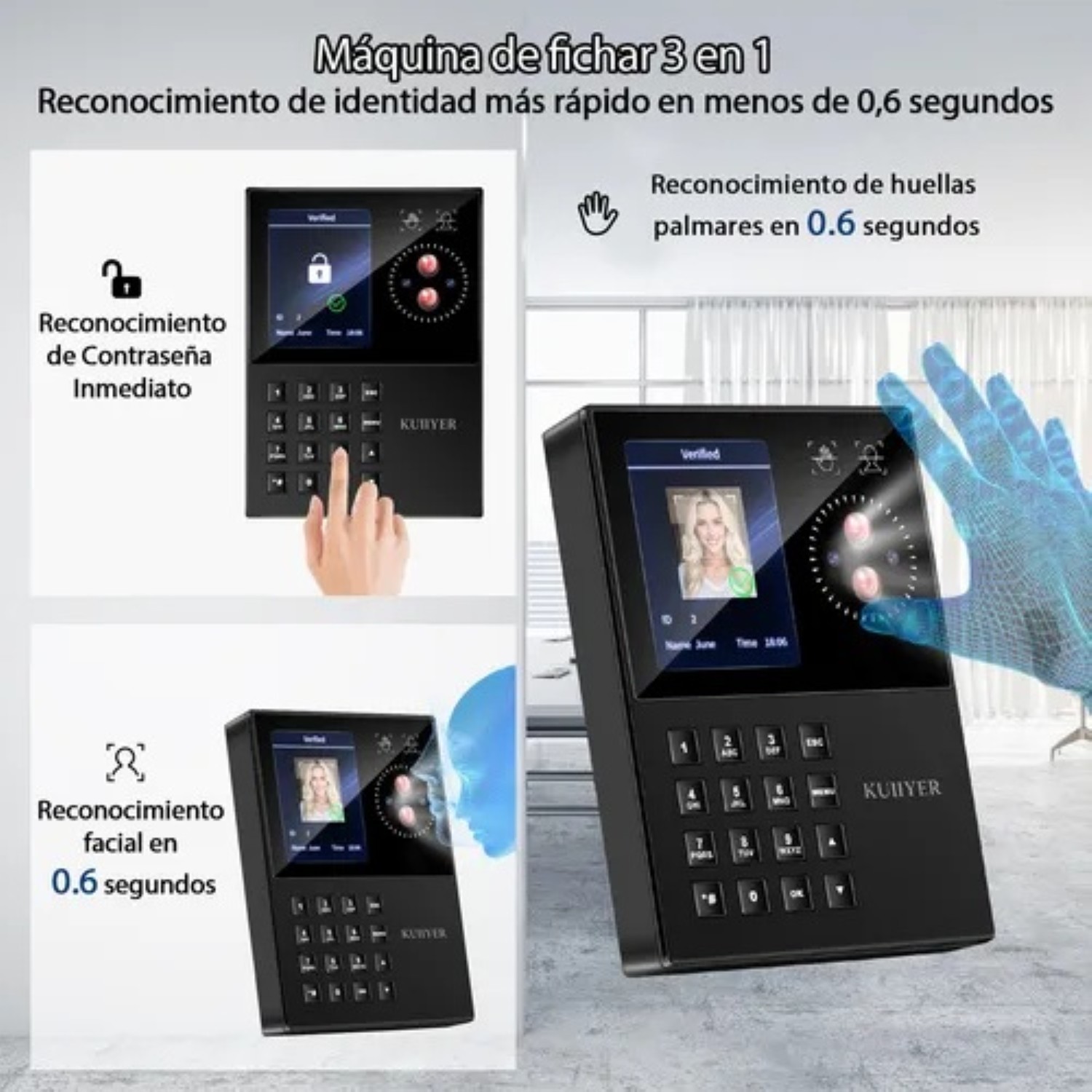 Reloj checador 3 en 1 con 12 idiomas negro image number null