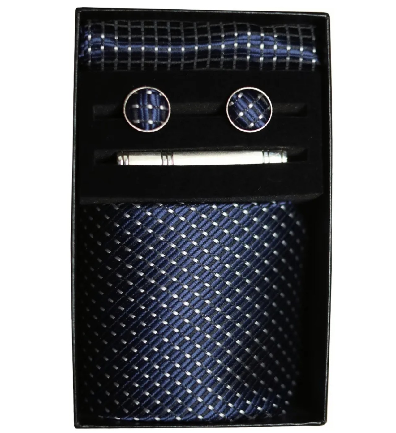 Set Corbata Pa&ntilde;uelo Mancuernilla Hombre 5 Piezas Azul puntos image number null