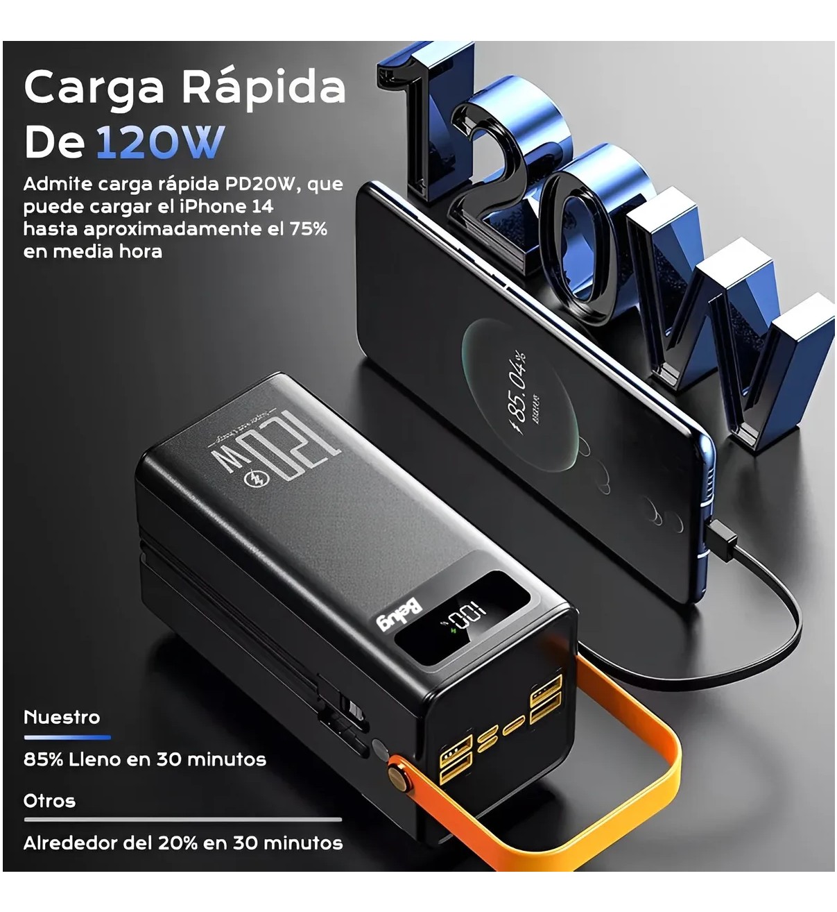 Power Bank Bater&iacute;a Port&aacute;til 50000mah Belug Cargador Ultrarr&aacute;pida Negro image number null