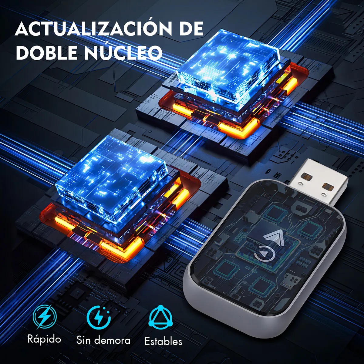 Adaptador Inalambrico CarPlay Universal para Auto Compatible con IPhone y Android Control Estable Plug and Play image number null