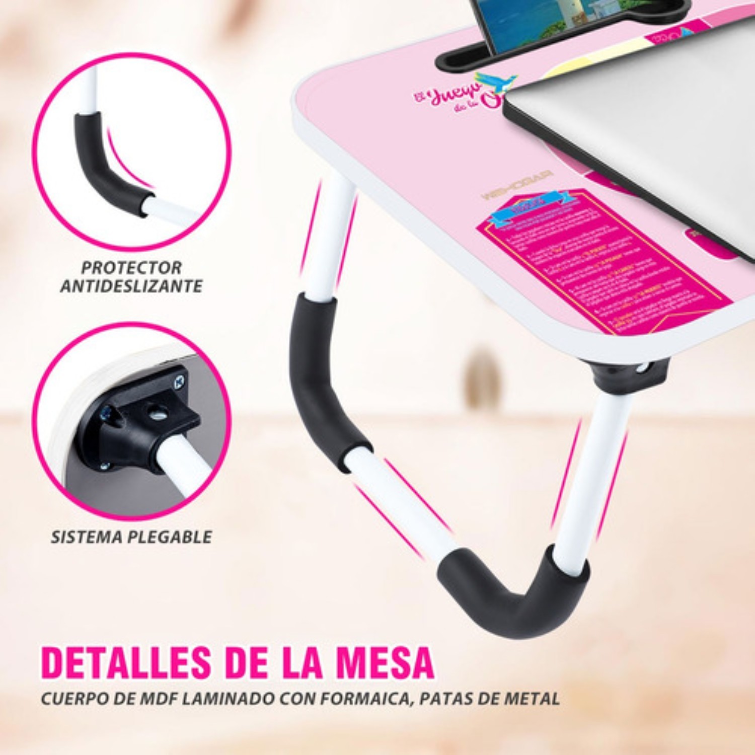 Mesa Plegable Portafolio De Madera Soporte Laptop Port&aacute;til negro/rosa image number null