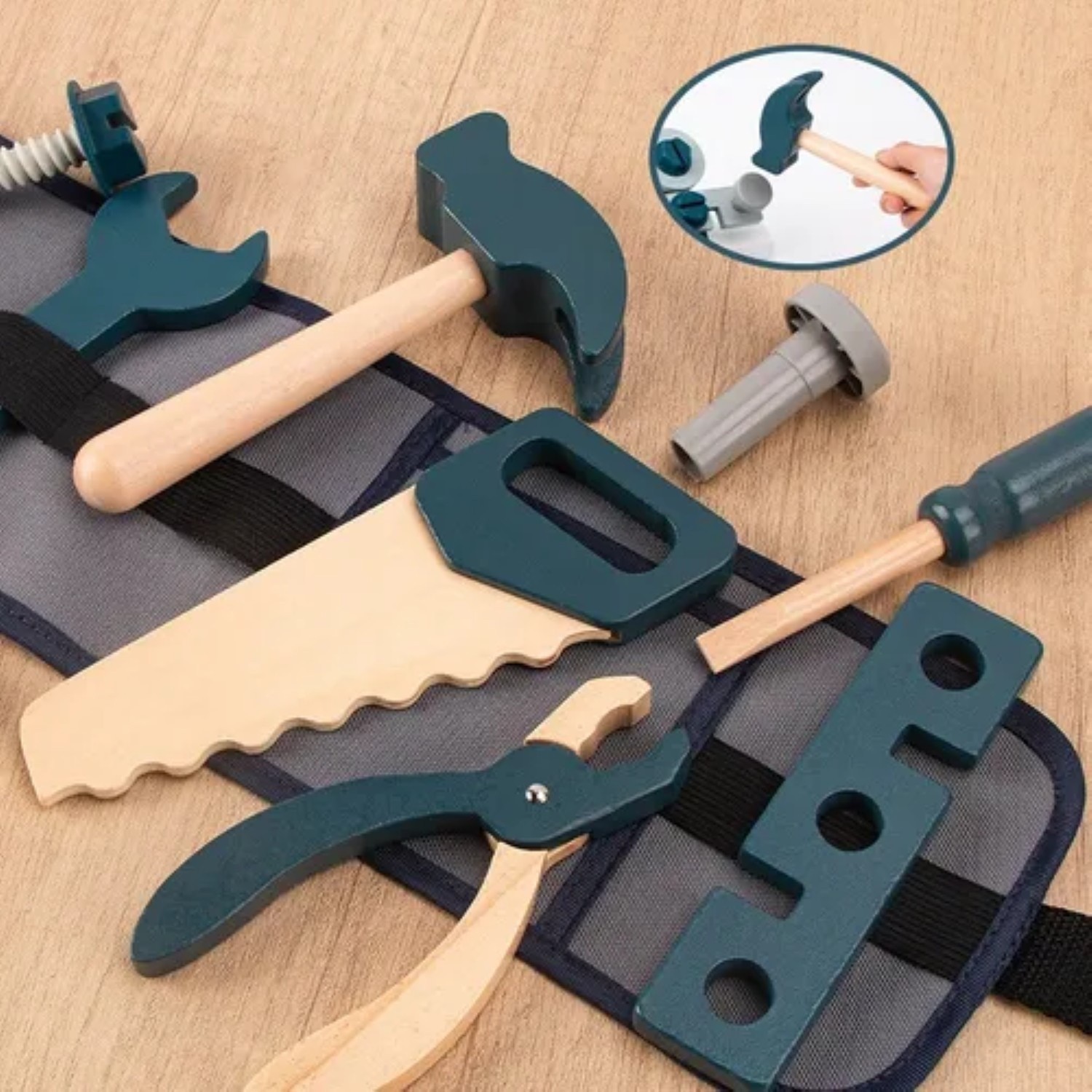 Juguetes De Madera Reparador Herramienta Azul image number null