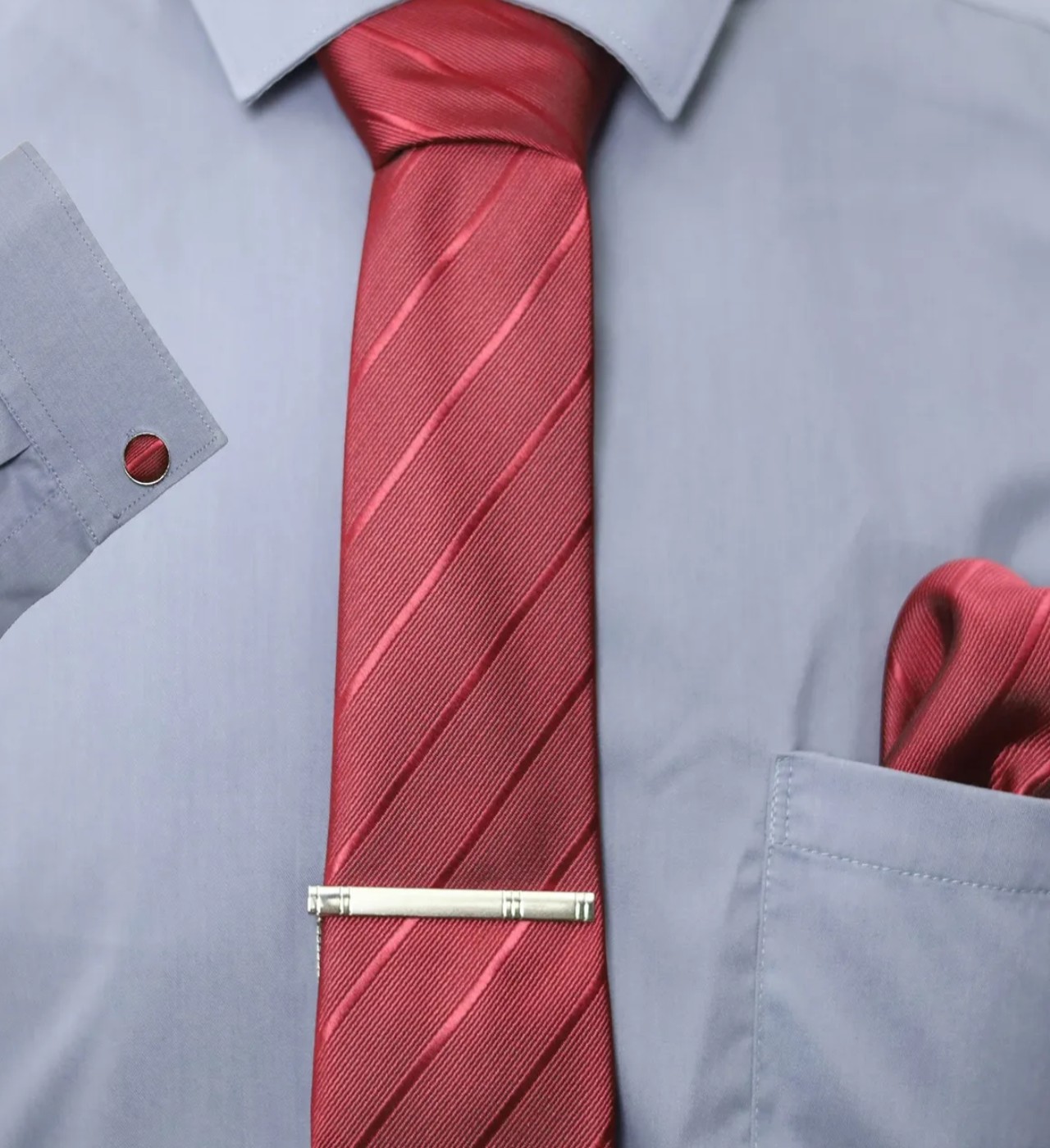 Set Corbata Pa&ntilde;uelo Mancuernilla Hombre 5 Piezas Guinda image number null