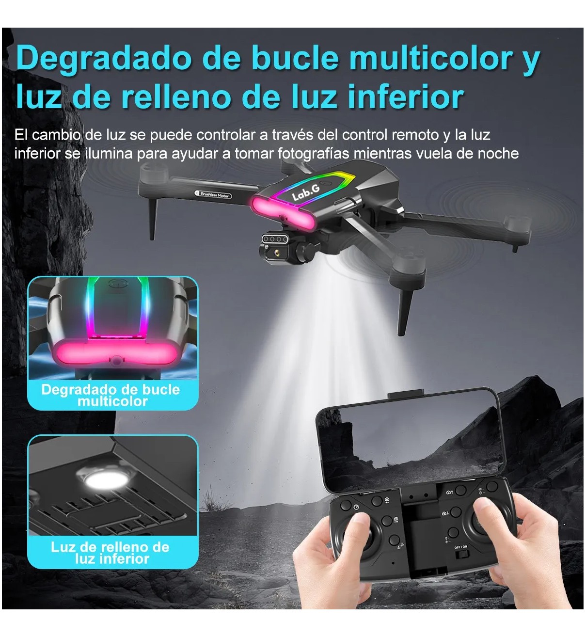Mini Drone Sin Escobillas Lab.G Con 8k Hd C&aacute;mara Dual 2 Bater&iacute;as Negro image number null