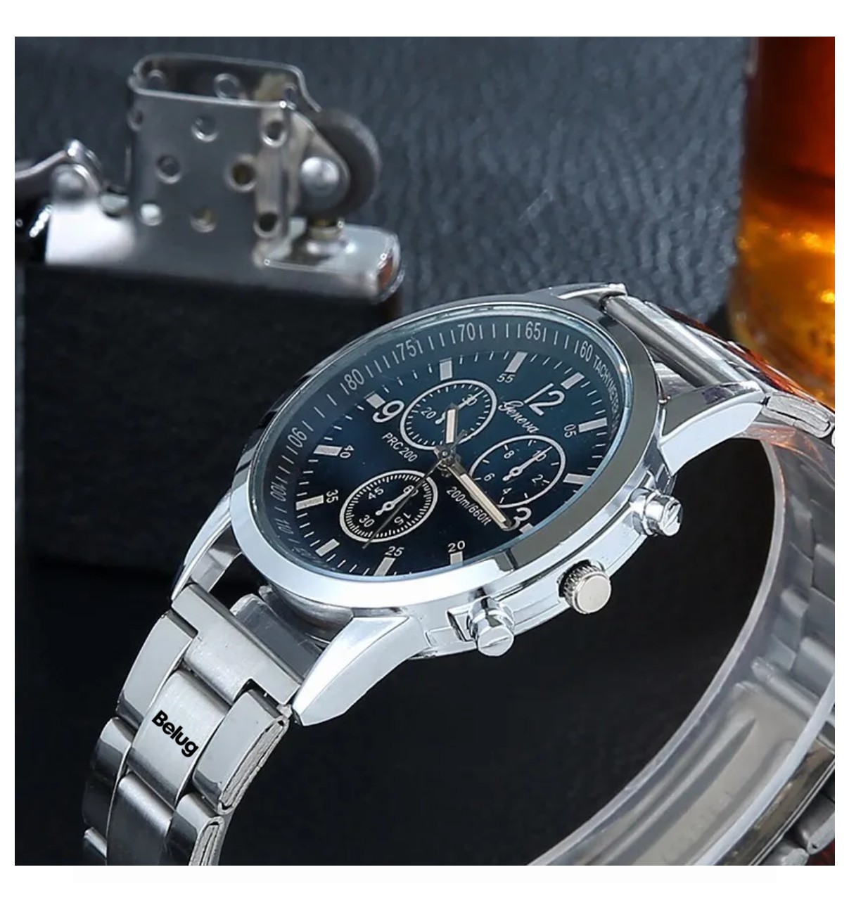 Moda Para Hombre Reloj Nuevo Belug Original Correa Met&aacute;lica Hombre Plata image number null