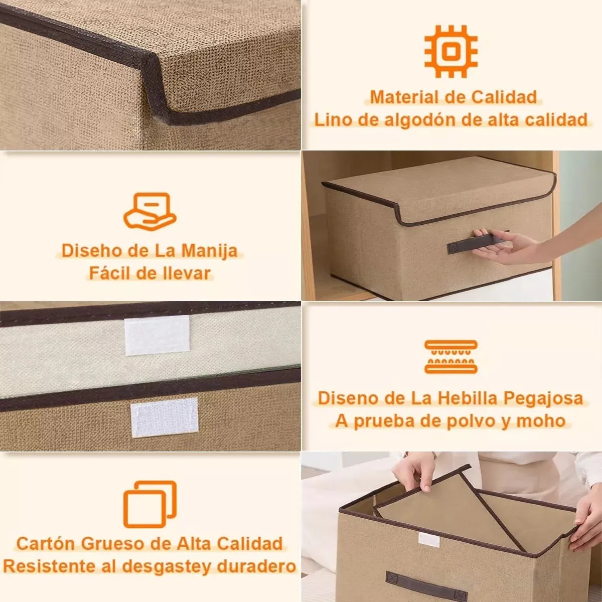 6 Cajas Organizadoras Tela Plegables Con Tapas Cajas De Tela Color Nude Lisa image number null
