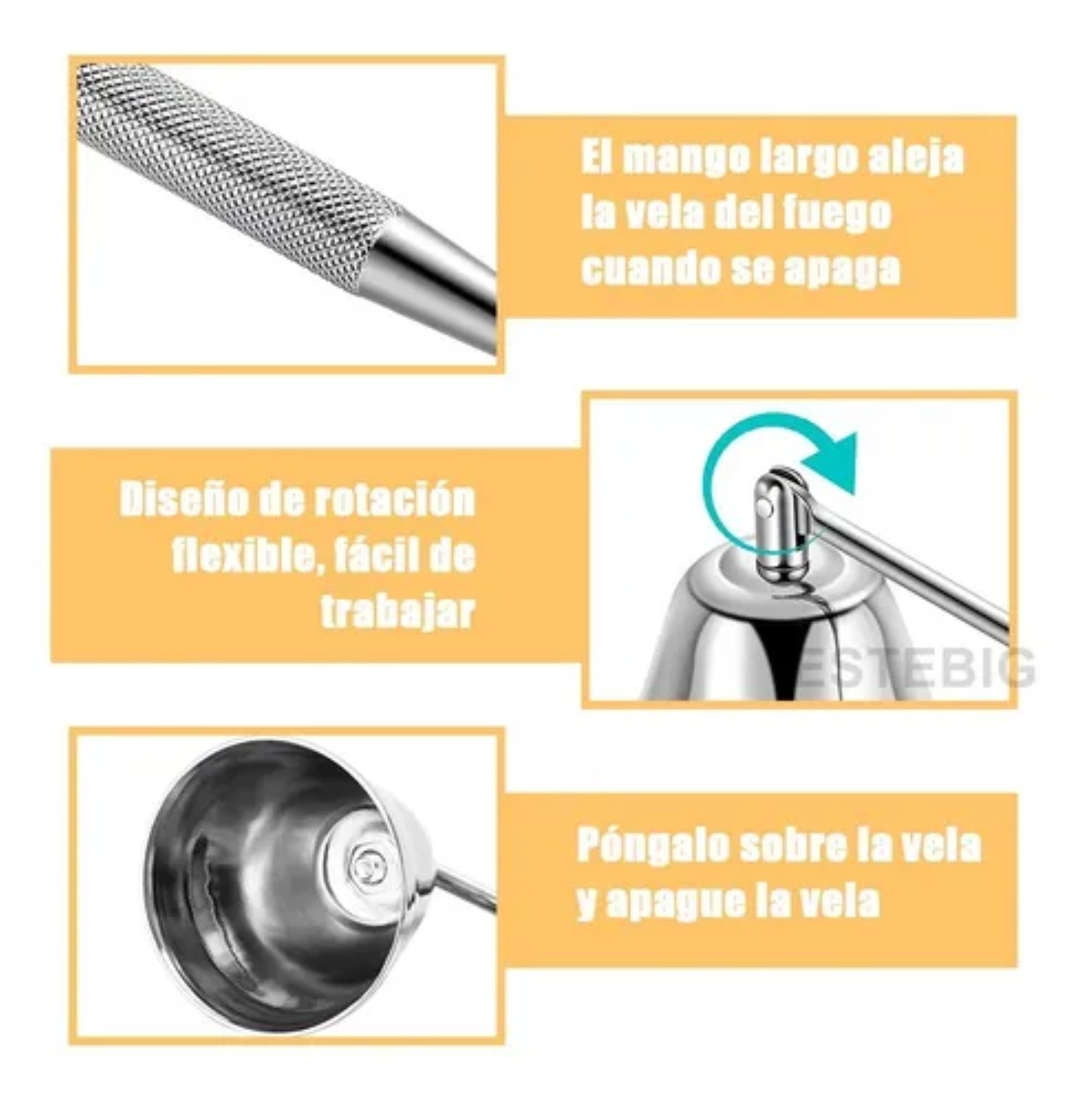 2 Pzs Apagador Velas Portavelas Campana Acero Inoxidable plateada image number null