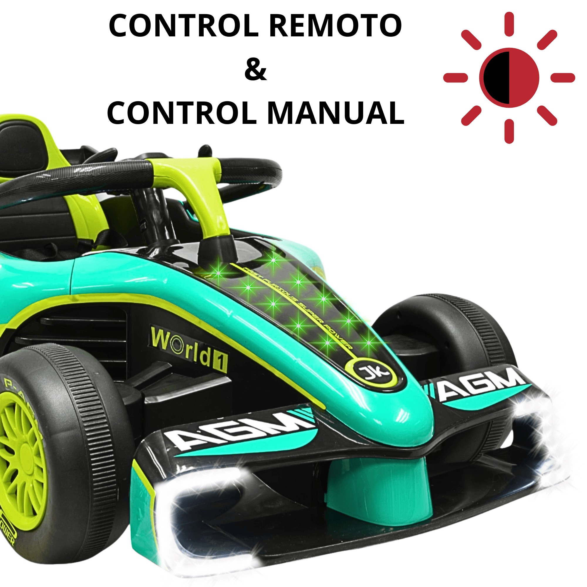 Montable Electrico para Ni&ntilde;os Carro de Carreras Bluetooth Control Remoto Bater&iacute;a 12v Apto a Partir de 3 A&ntilde;os - Verde image number null