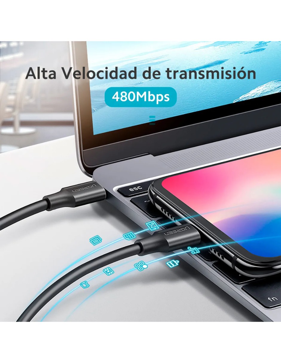 Cable Ugreen USB-C a USB-C 1m 60W 3A Carga R&aacute;pida 480Mbps image number null