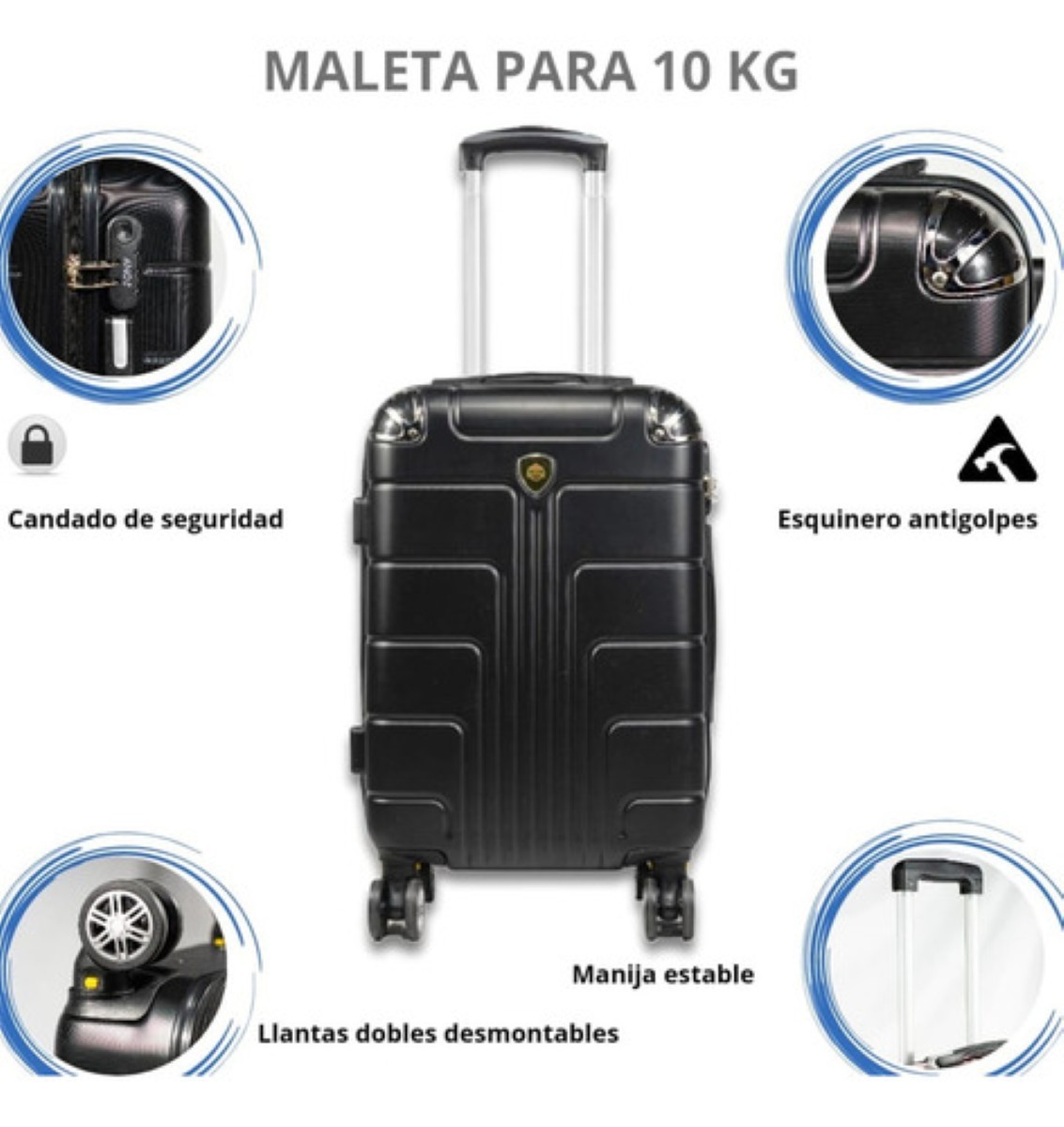 Maleta 10 Kg Cabina C/candado De Seguridad Doble Llanta Negro image number null