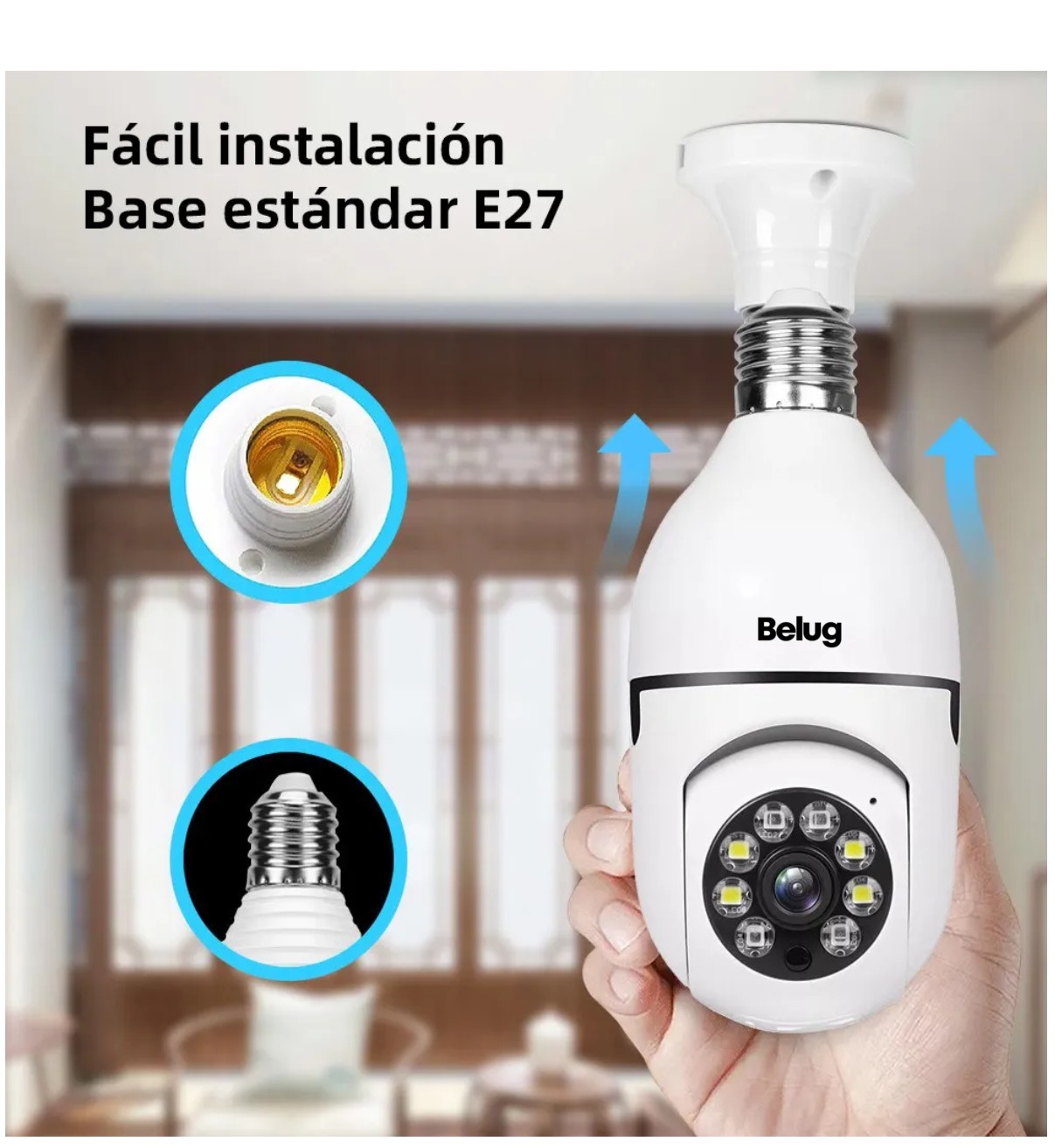 2pcs C&aacute;mara De Seguridad Wifi De 360&deg; Belug Visi&oacute;n Nocturna Alarma Blanco image number null