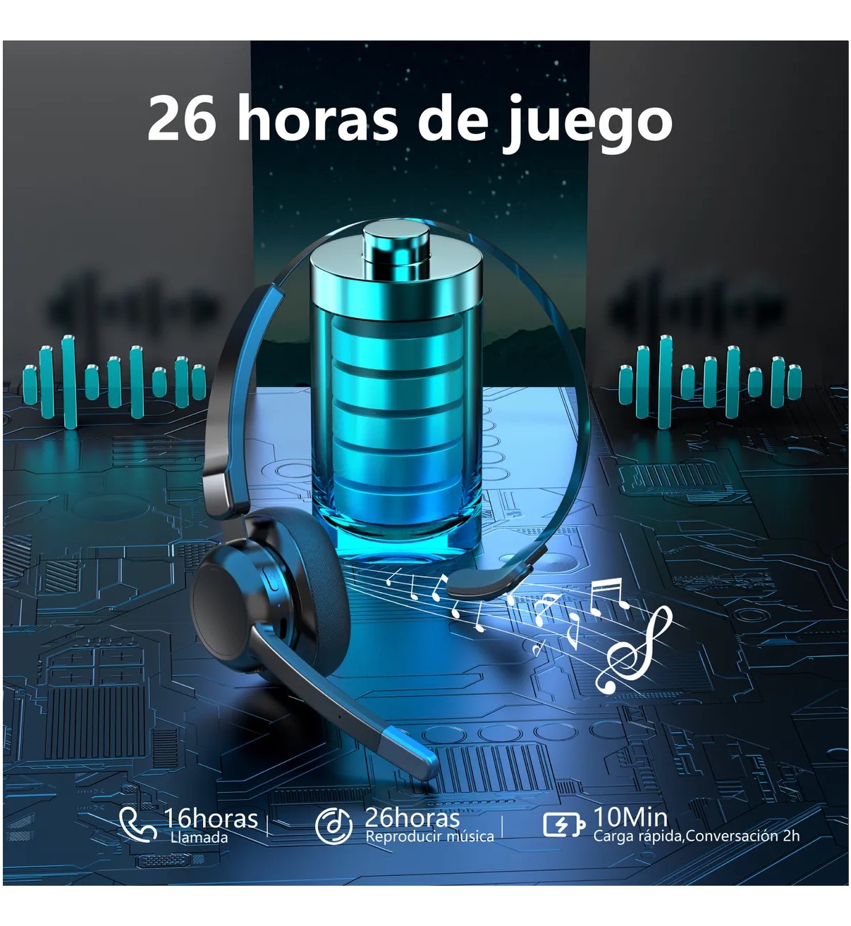 Aud&iacute;fonoe De Diadema Inalambricos Malubero Manos Libres Con Micr&oacute;fono Negro image number null