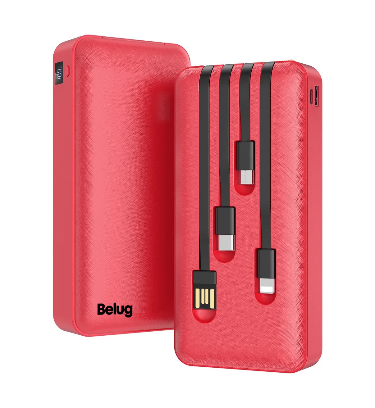Power Bank 20000mAh bater&iacute;a port&aacute;til Belug con 4 cables USB Tipo C Micro USB compatible con IP Rojo image number null
