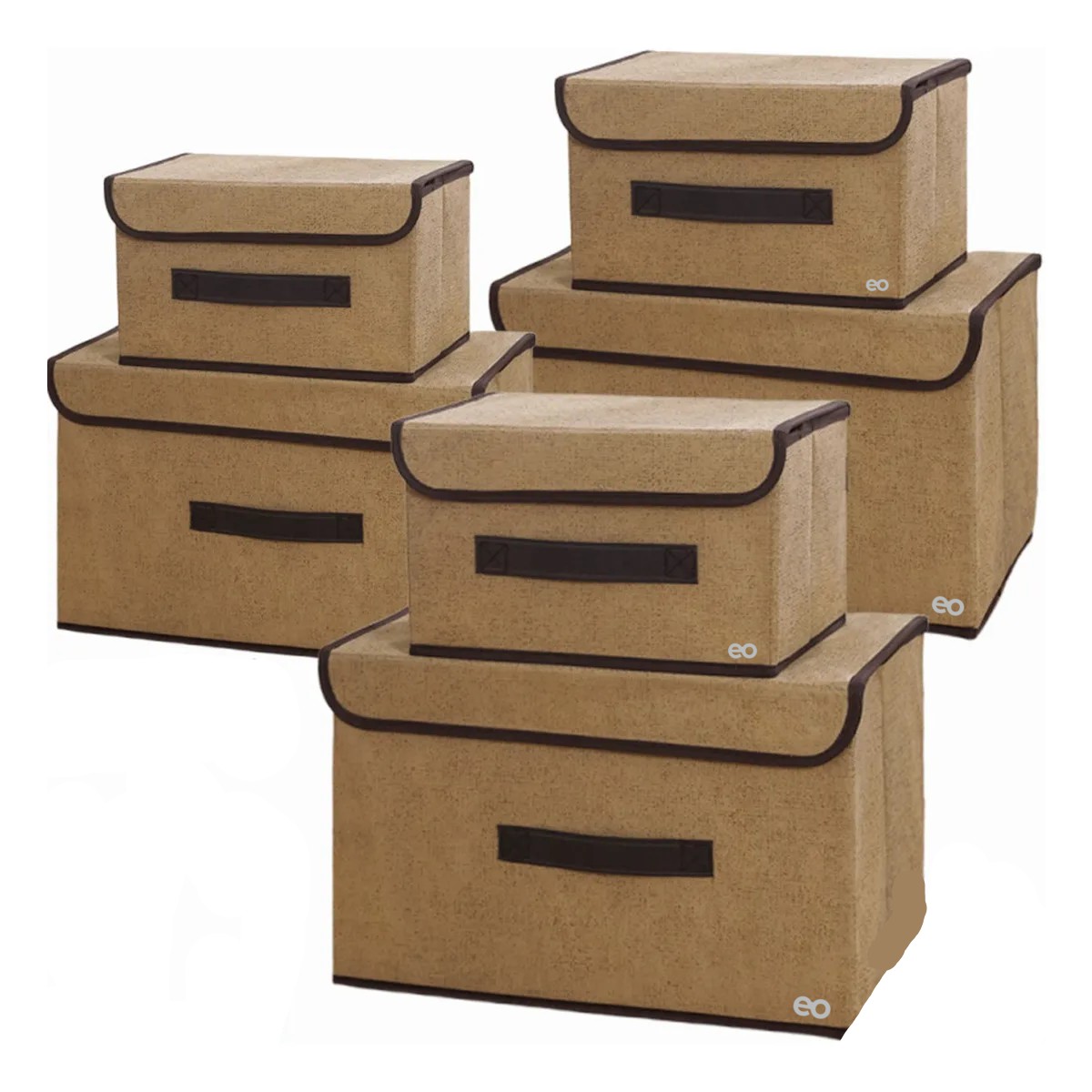 6 Cajas Organizadoras Tela Plegables Con Tapas Cajas De Tela Color Nude Lisa image number null