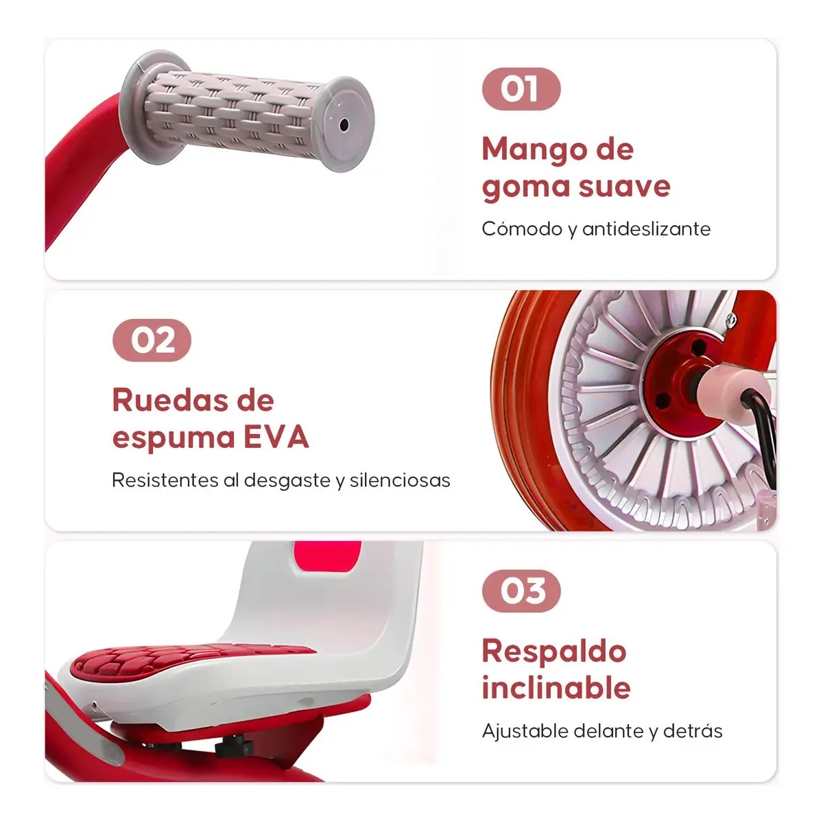 Triciclo 3 En 1 Para Ni&ntilde;os Bicicleta Equilibro Con Pedales Rojo image number null