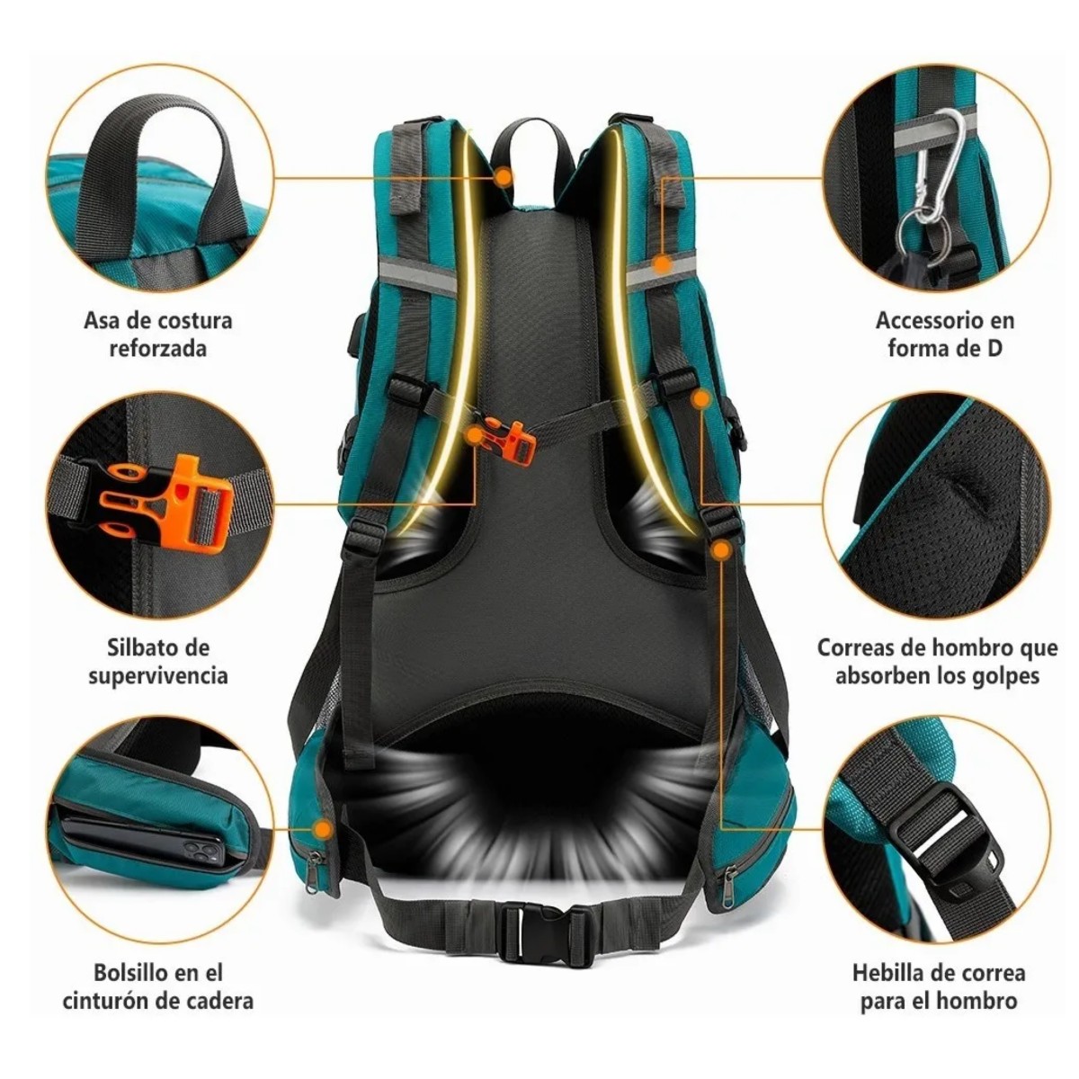 Mochila Impermeable 50l Para Senderismo Monta&ntilde;ismo Turquesa image number null