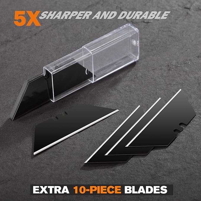 REXBETI 2-Pack Utility Knife, Heavy Duty Retractable Box Cutter for Cartons, Cardboard and Boxes, Blade Storage Design, Extra 10 Blades Included. image number null