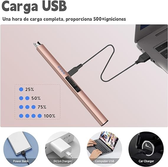 A Yostyle Encendedor Electr&oacute;nico,Encendedor de Velas Sin Llama,Electric Lighter Resistente al Viento&Seguro,Encendedor de Plasma Multiusos para Velas,Cocina&Aire Libre como Barbacoa&Campismo-Oro Rosa. image number null