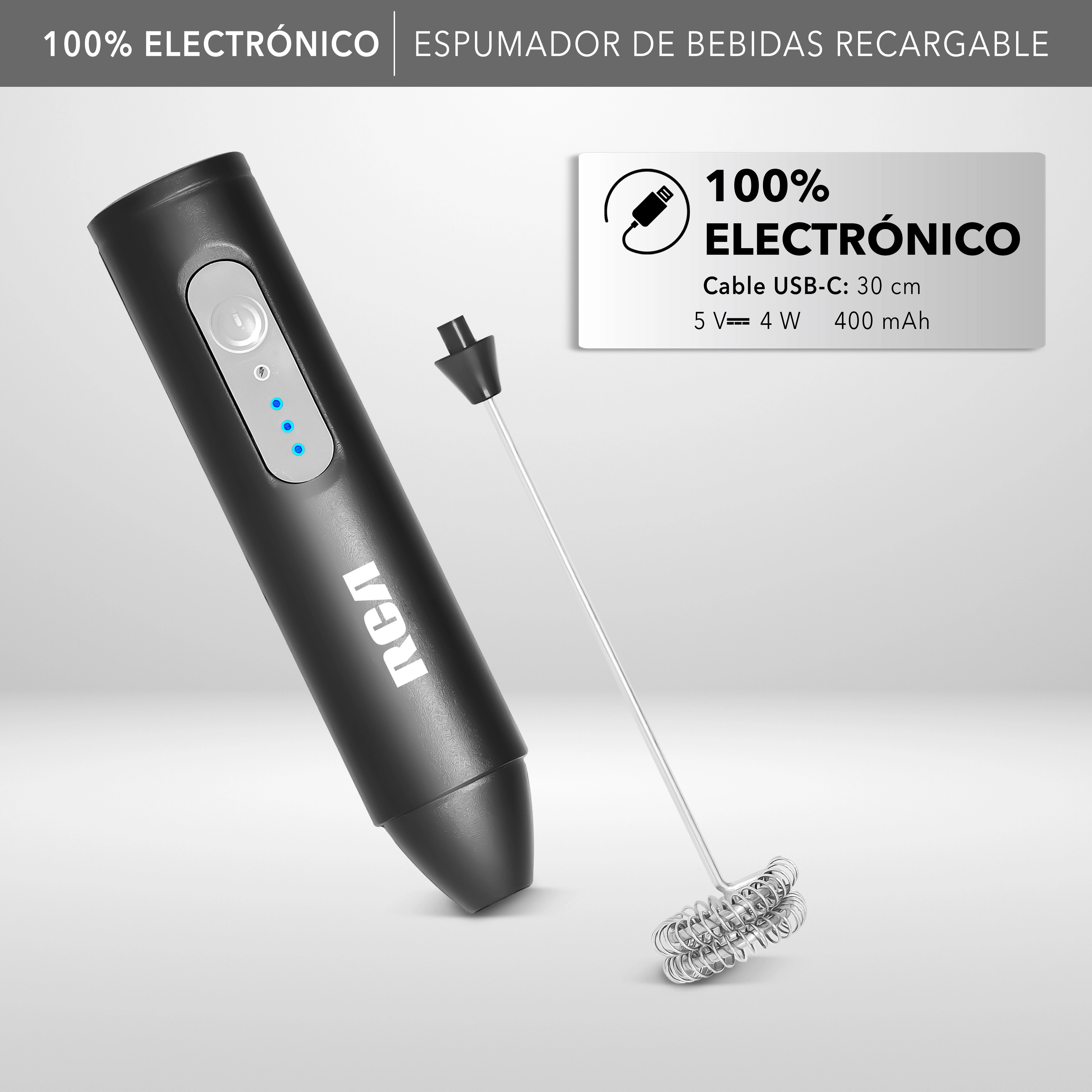 RCA Espumador de Leche El&eacute;ctrico Recargable RC-60 Port&aacute;til de Acero Inoxidable. image number null