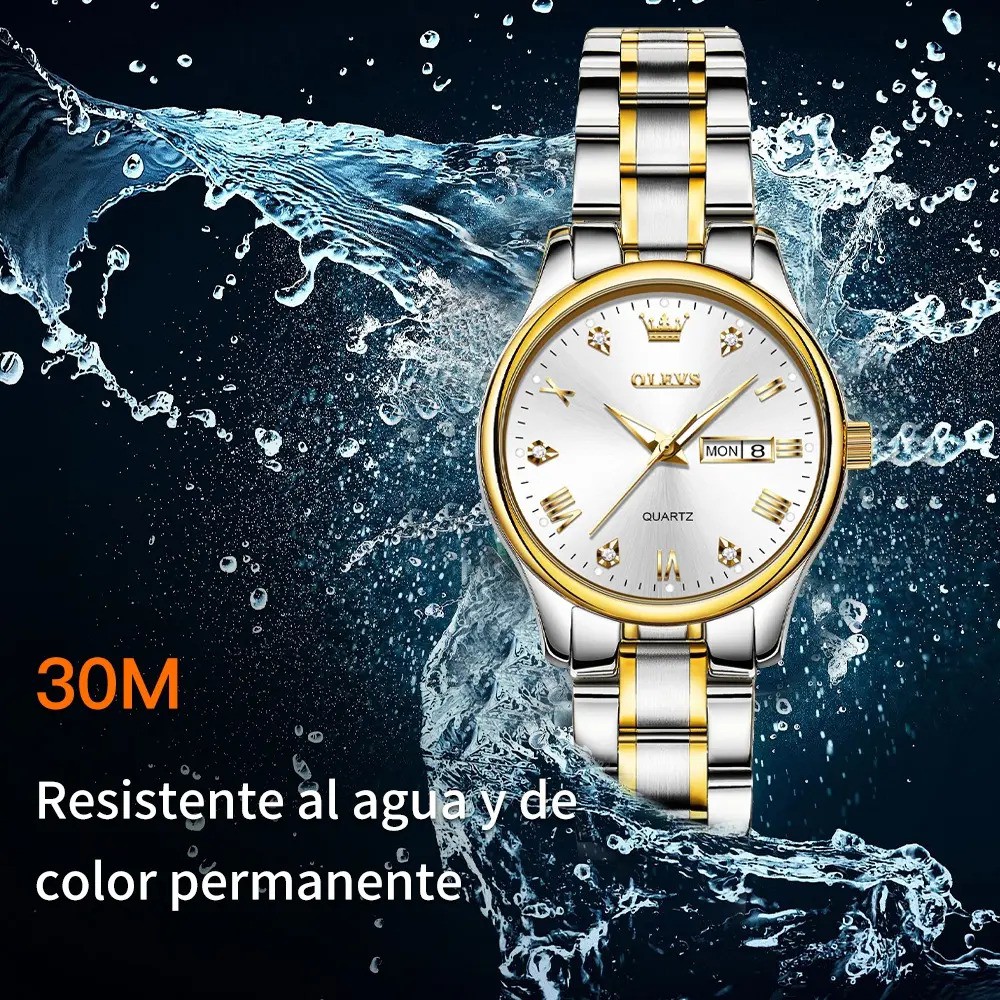 "Reloj Mujer Olevs 5563 Original Luminoso Plata Dorado " image number null