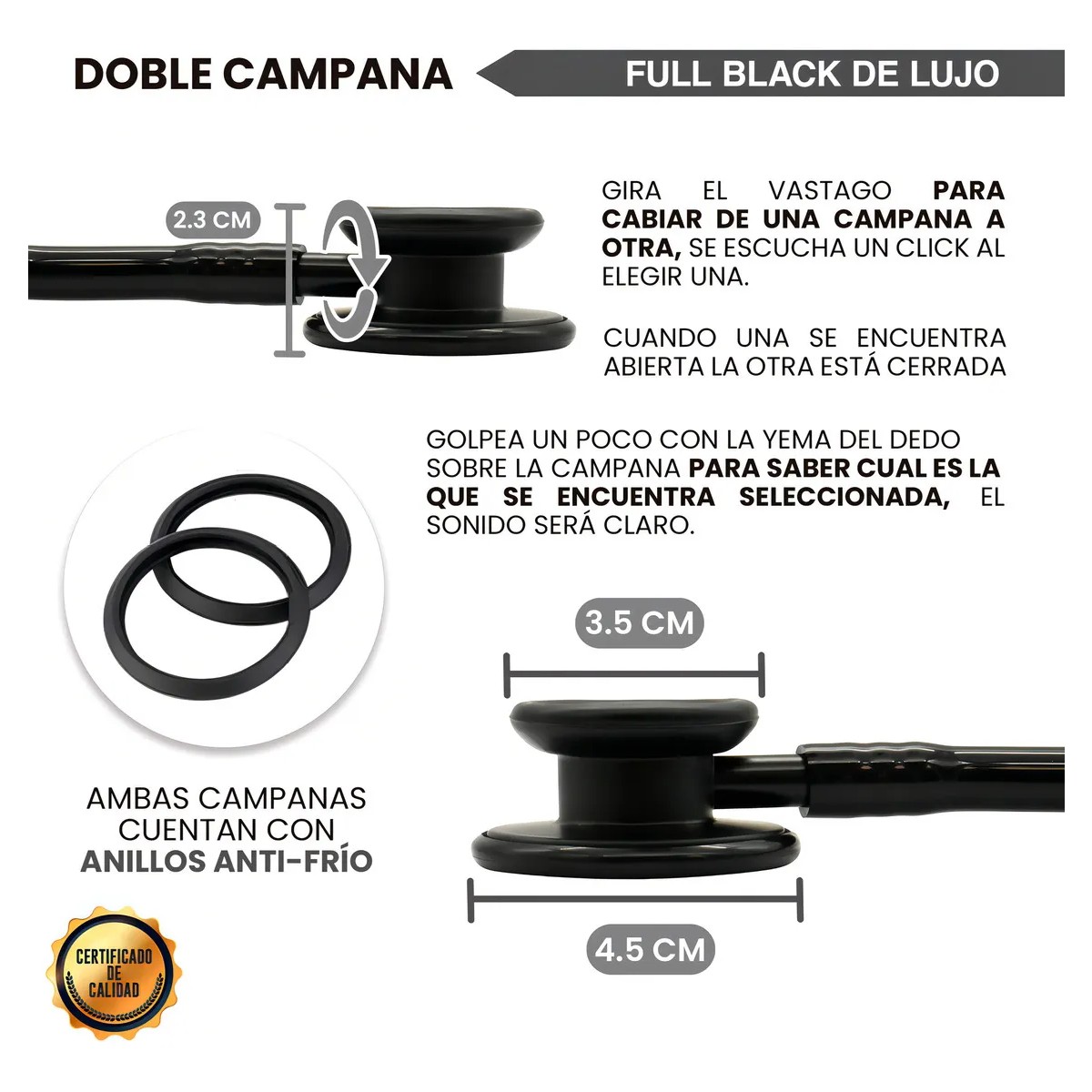 Estetoscopio de doble campana de lujo color Full black image number null
