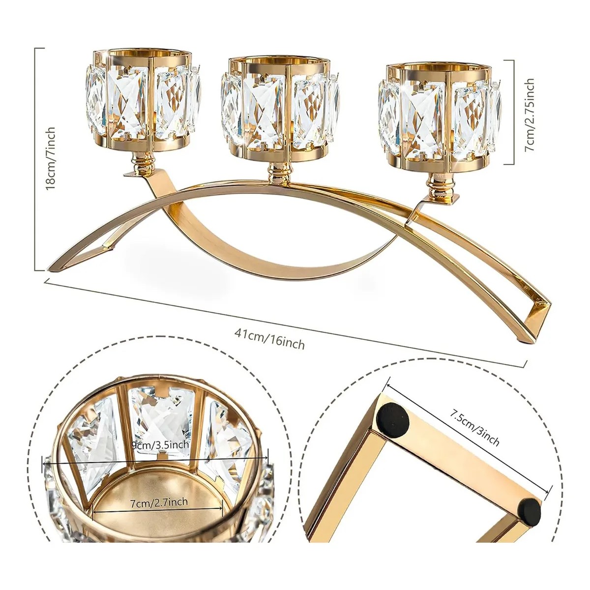 Candelabro Portavelas Cristal Para Decoraci&oacute;n De Mesa Regalo Dorado image number null