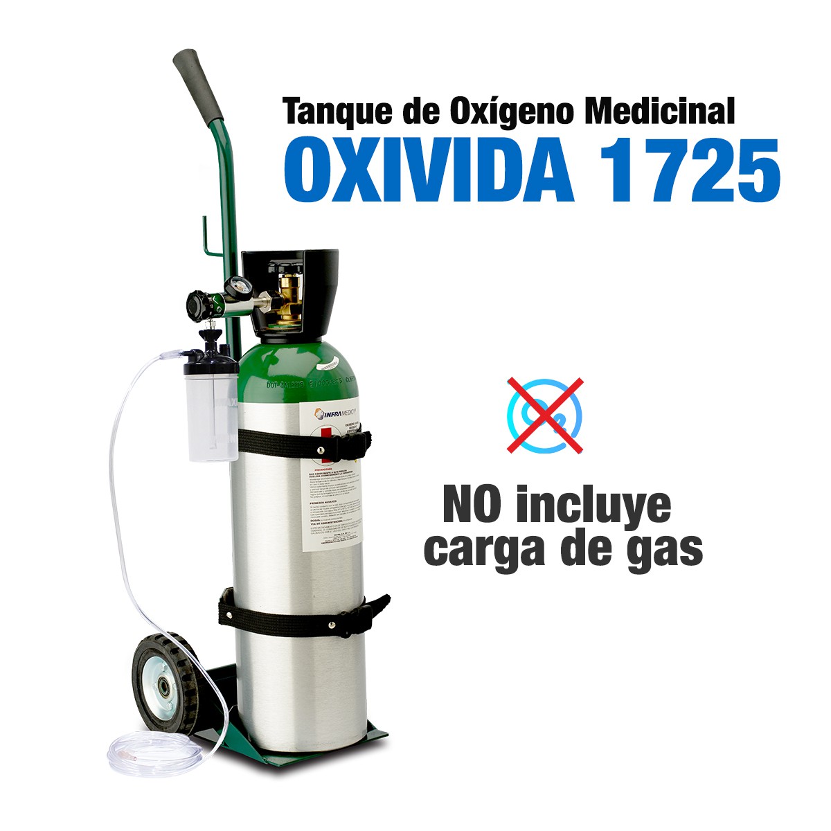 KIT TANQUE OX&Iacute;GENO MEDICINAL OXIVIDA 1725 (SIN CARGA DE GAS)+ 2 AGUAS image number null