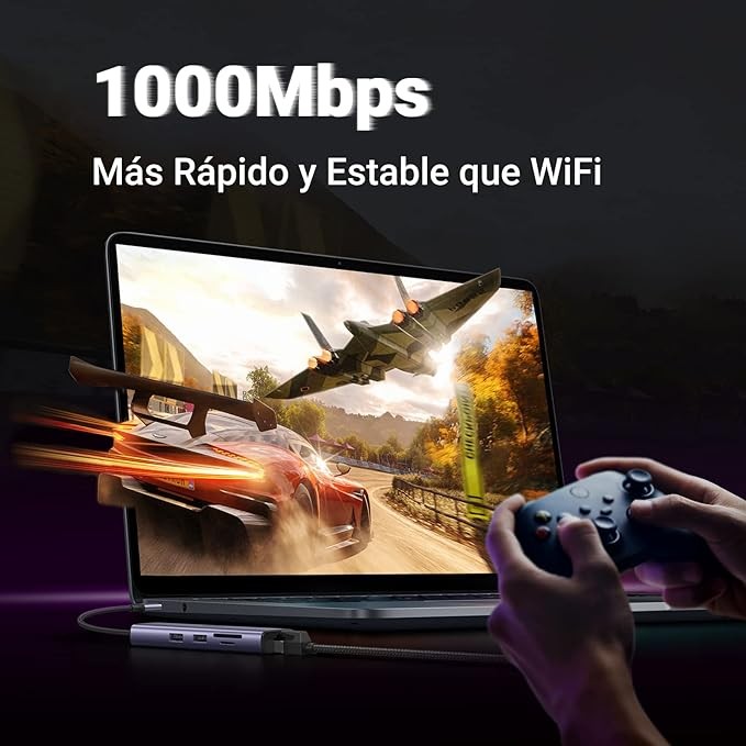 UGREEN Hub USB C, 7 en 1 Adaptador USB C a HDMI 4K 60Hz, Gigabit Ethernet, 100W PD Carga, Lector de Tarjetas SD TF, 2 USB 3.0 Compatible con MacBook Pro Air M1 M2 iPad iPhone 15 DELL Switch Steam Deck. image number null