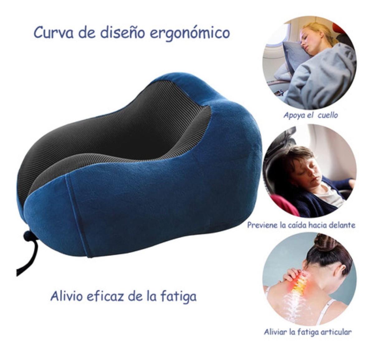 Almohada De Viaje portatil Espuma Viscoel&aacute;stica Cuello Azul Marino image number null
