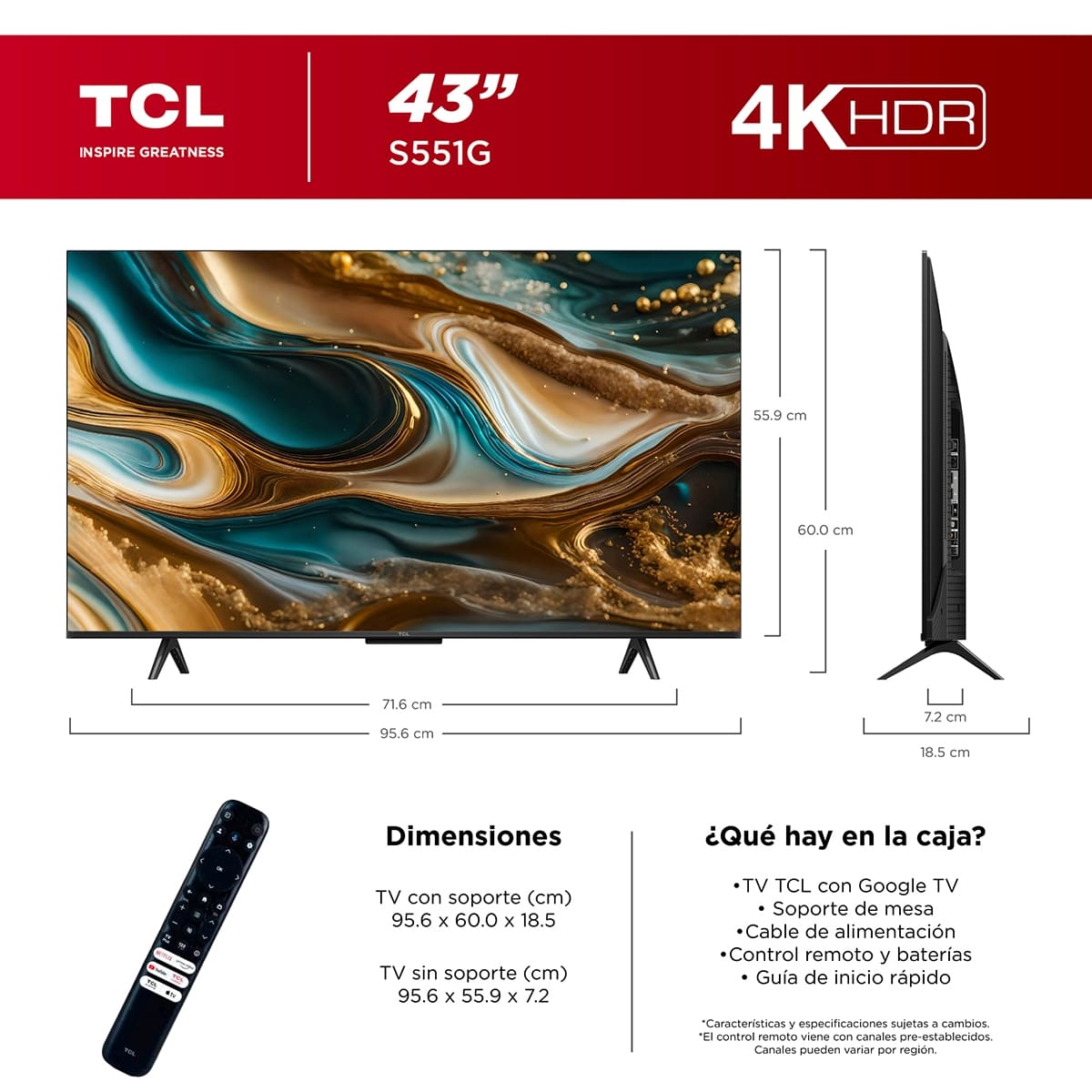 Pantalla Google TV TCL de 43 Pulgadas 4K 43s551g image number null