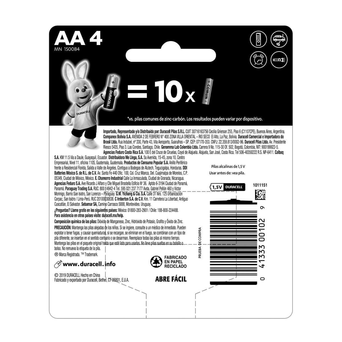 Pila Duracell Alcalina Aa con 4 image number null