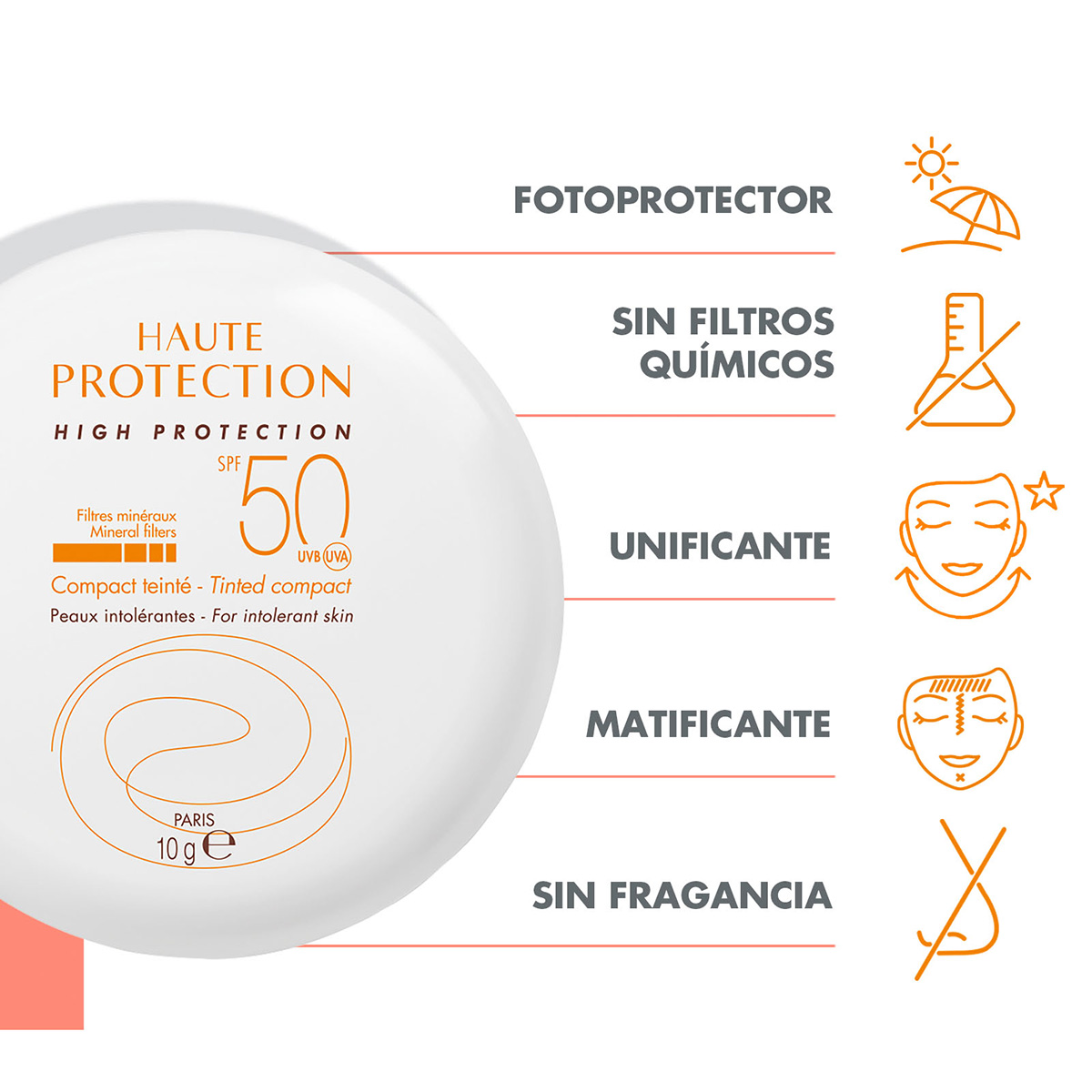 Avene Compacto Mineral Tono Dorado, Piel sensible/reactiva/intolerante, FPS 50, 10 gr image number null
