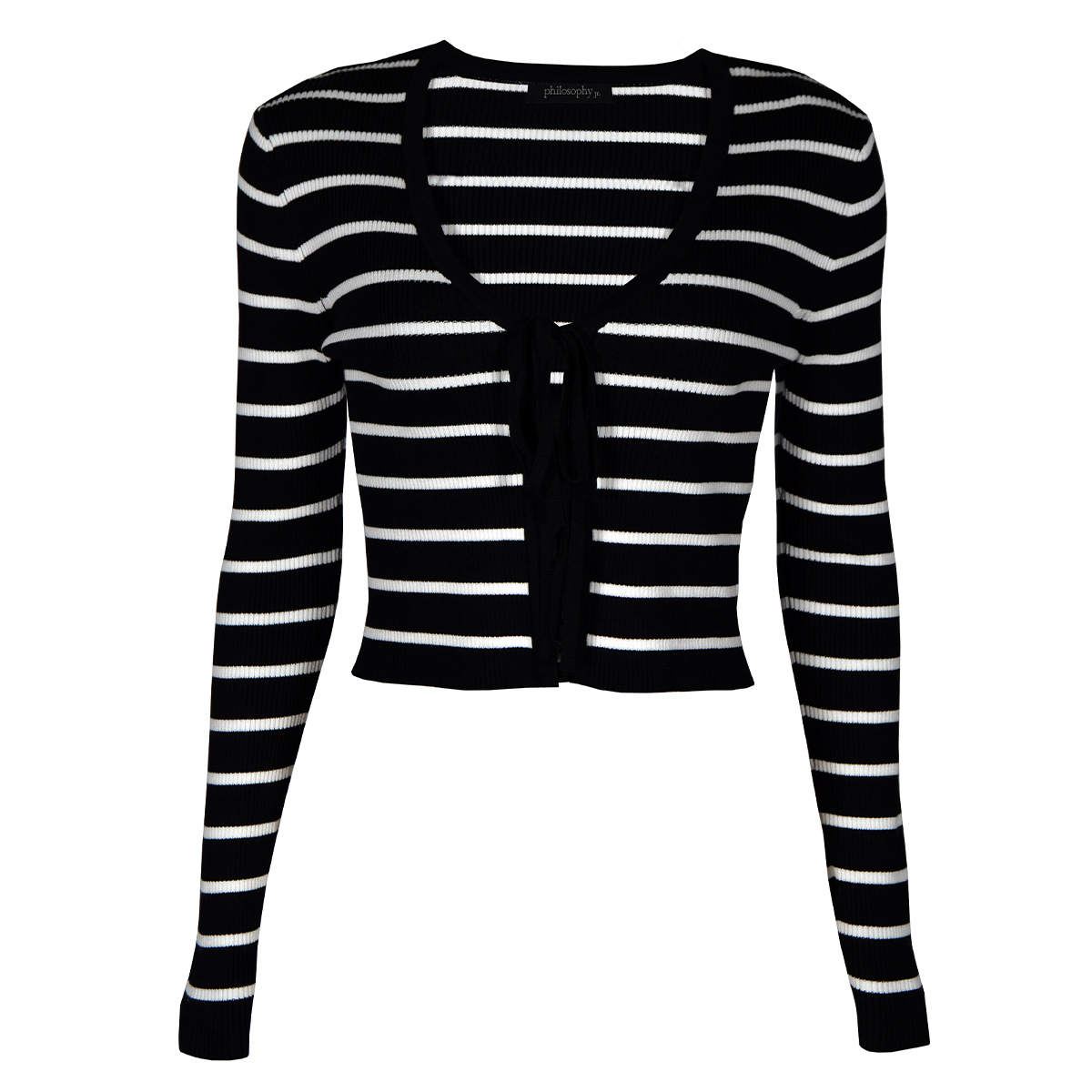 Su&eacute;ter Tejido con Cinta Philosophy Talla Chica Color Negro Combinado para Mujer image number null