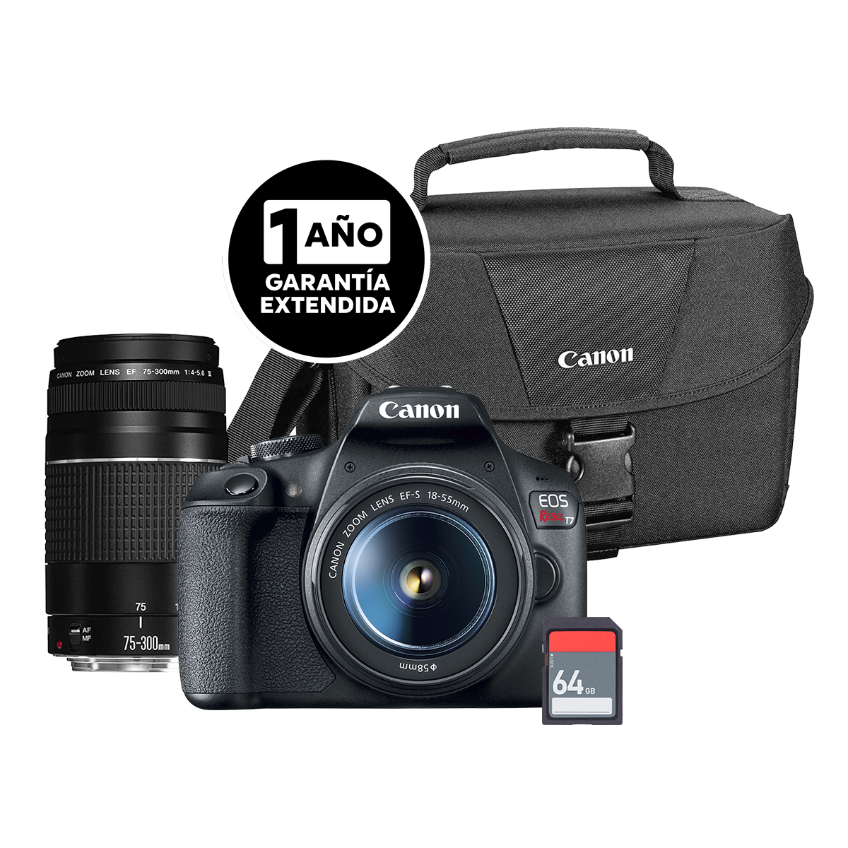 C&aacute;mara Canon Kit T7 Lente Ef-S 18&ndash;55mm y Lente Ef 75-300mm F/4 Bag 200es Sd G Ext image number null