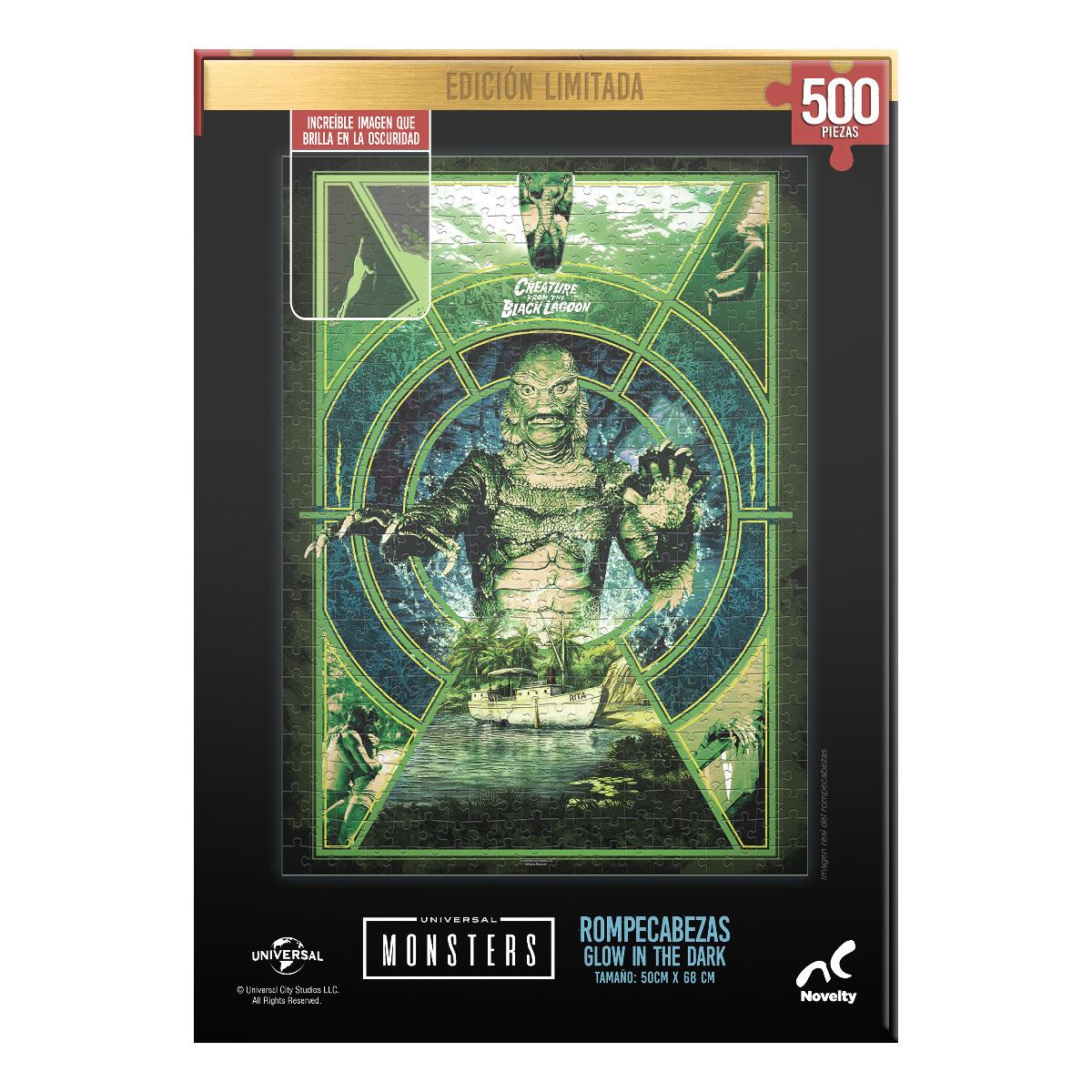 Rompecabezas Edici&oacute;n Limitada Monstruos Cl&aacute;sicos Glow in the Dark Laguna Negra 500 piezas image number null