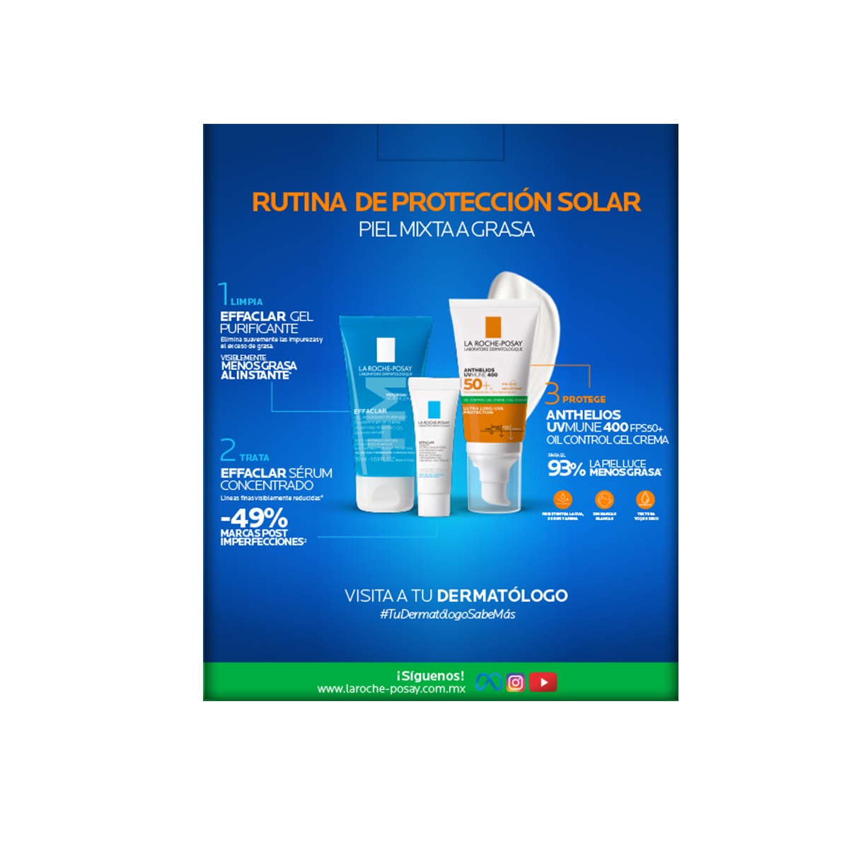 La Roche Posay Rutina De Protecci&oacute;n Solar Con Textura Gel Crema Para Piel Mixta A Grasa image number null