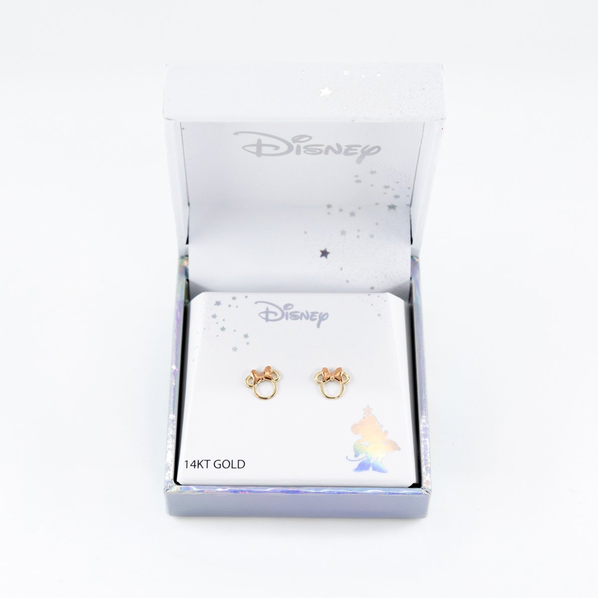 Aretes Silueta Minnie Moño Rosa Oro 14K Disney image number null