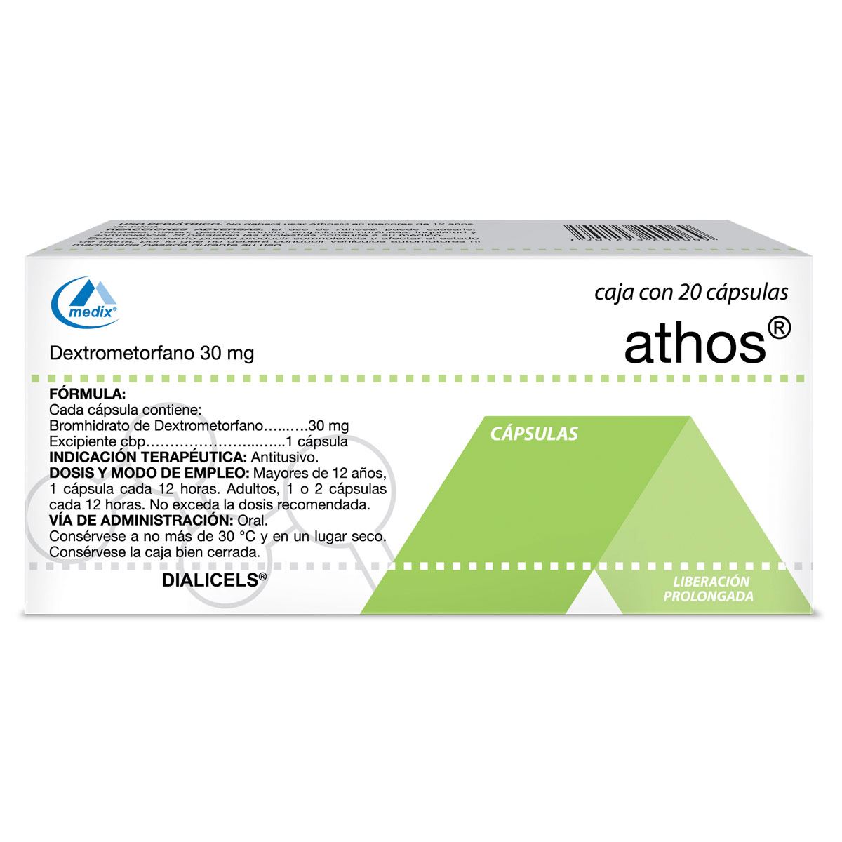 Athos 30 mg 20 c&aacute;psulas. Bromhidrato de dextrometorfano image number null