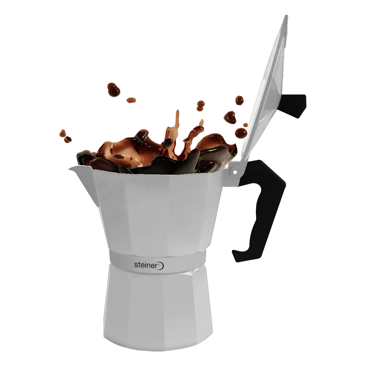 Cafetera Steiner de aluminio, para preparar espresso, color plata, 3 tazas image number null