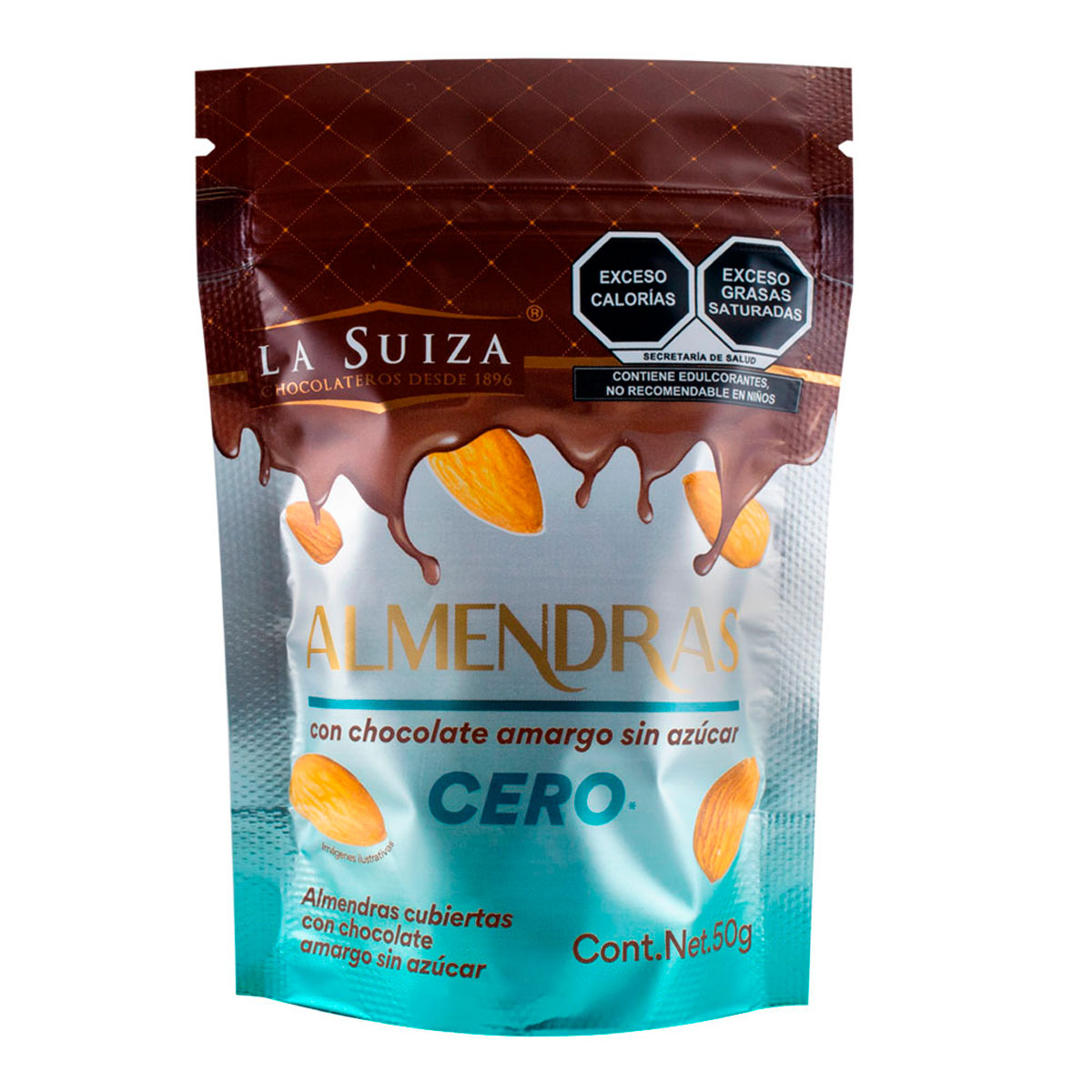 Bolsa de Almendras c/Chocolate Amargo Sin Azúcar La Suiza 50Gr image number null
