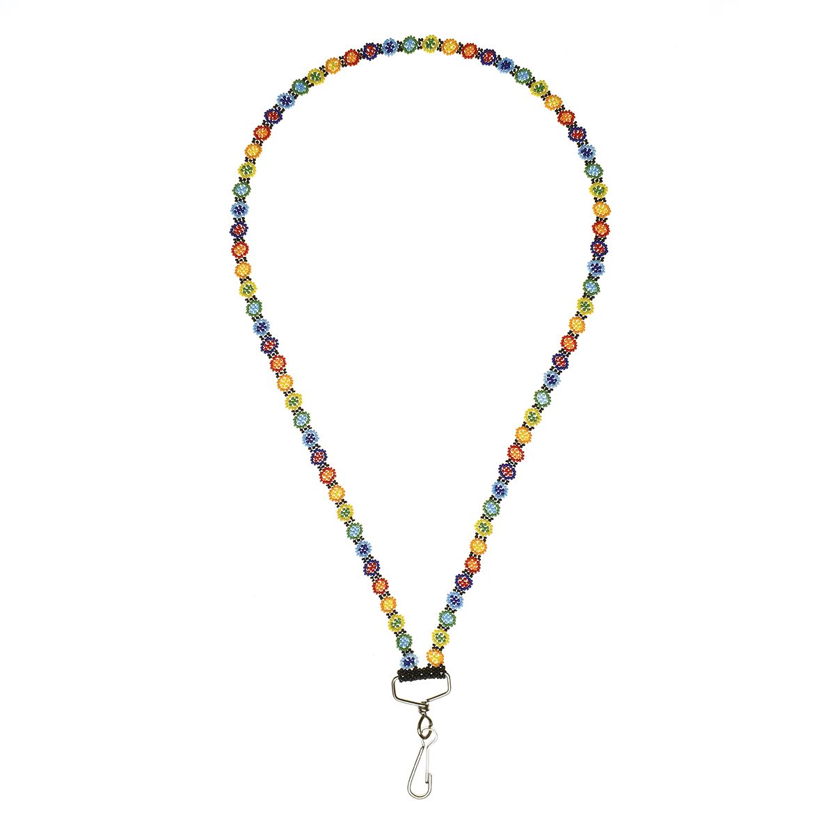 Porta Gafete Flores Chaquira Artesanal image number null