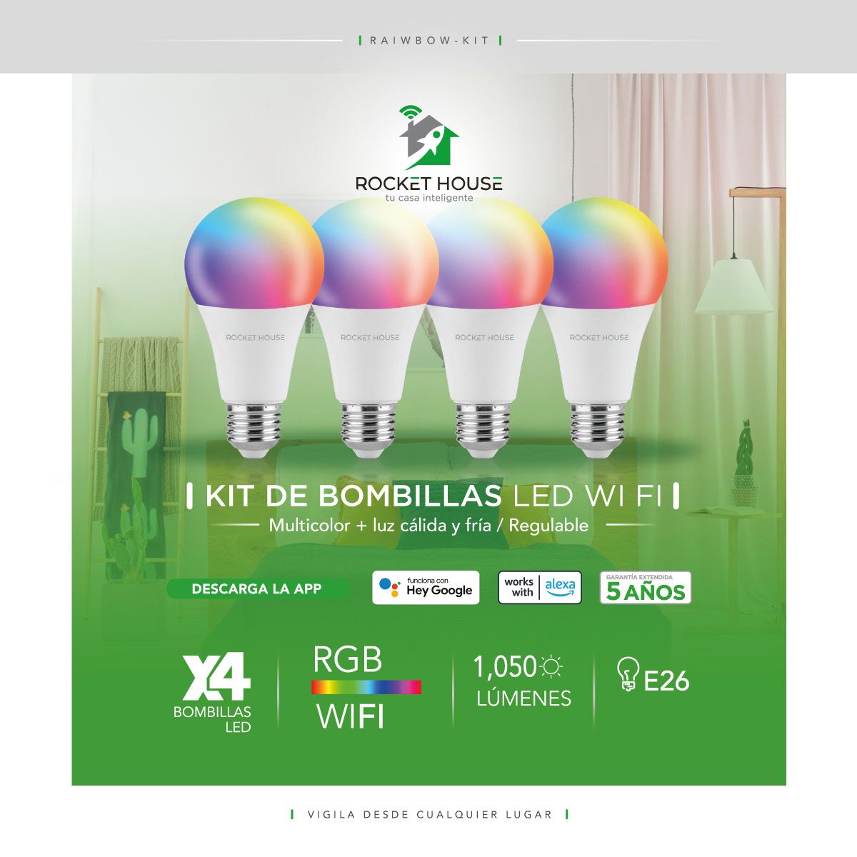 Kit Inteligente RH 4 Focos LED RGB image number null